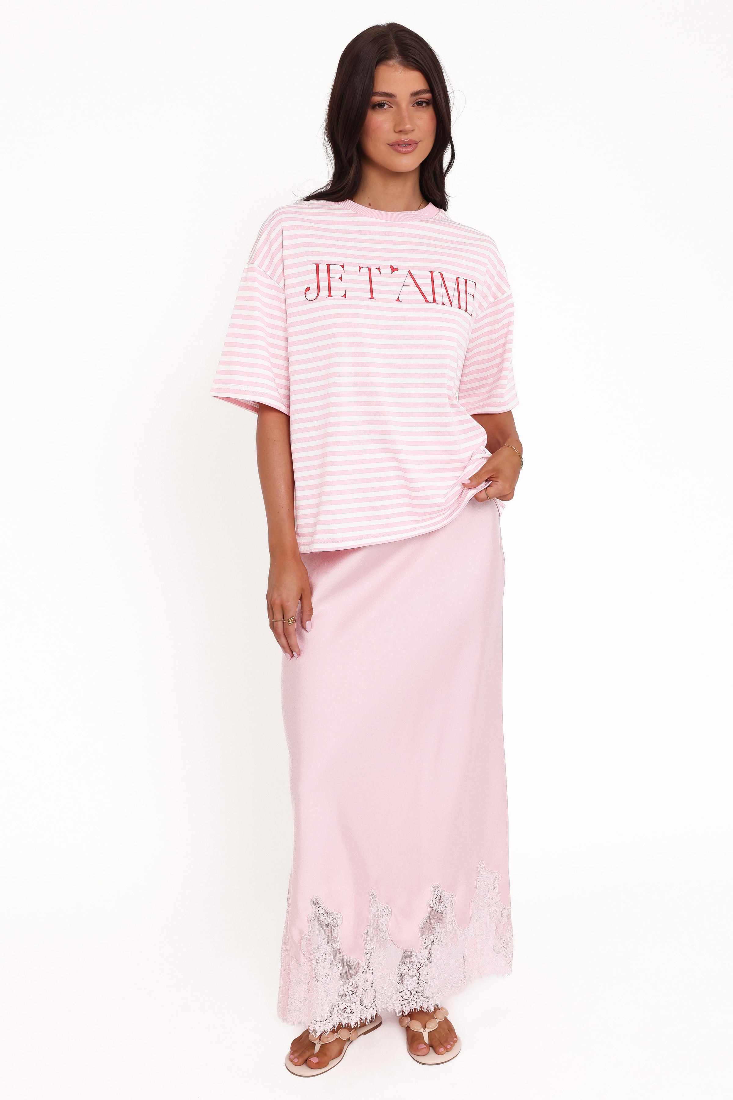 TOPS Marly Je T'Aime Tee - Pink Stripe