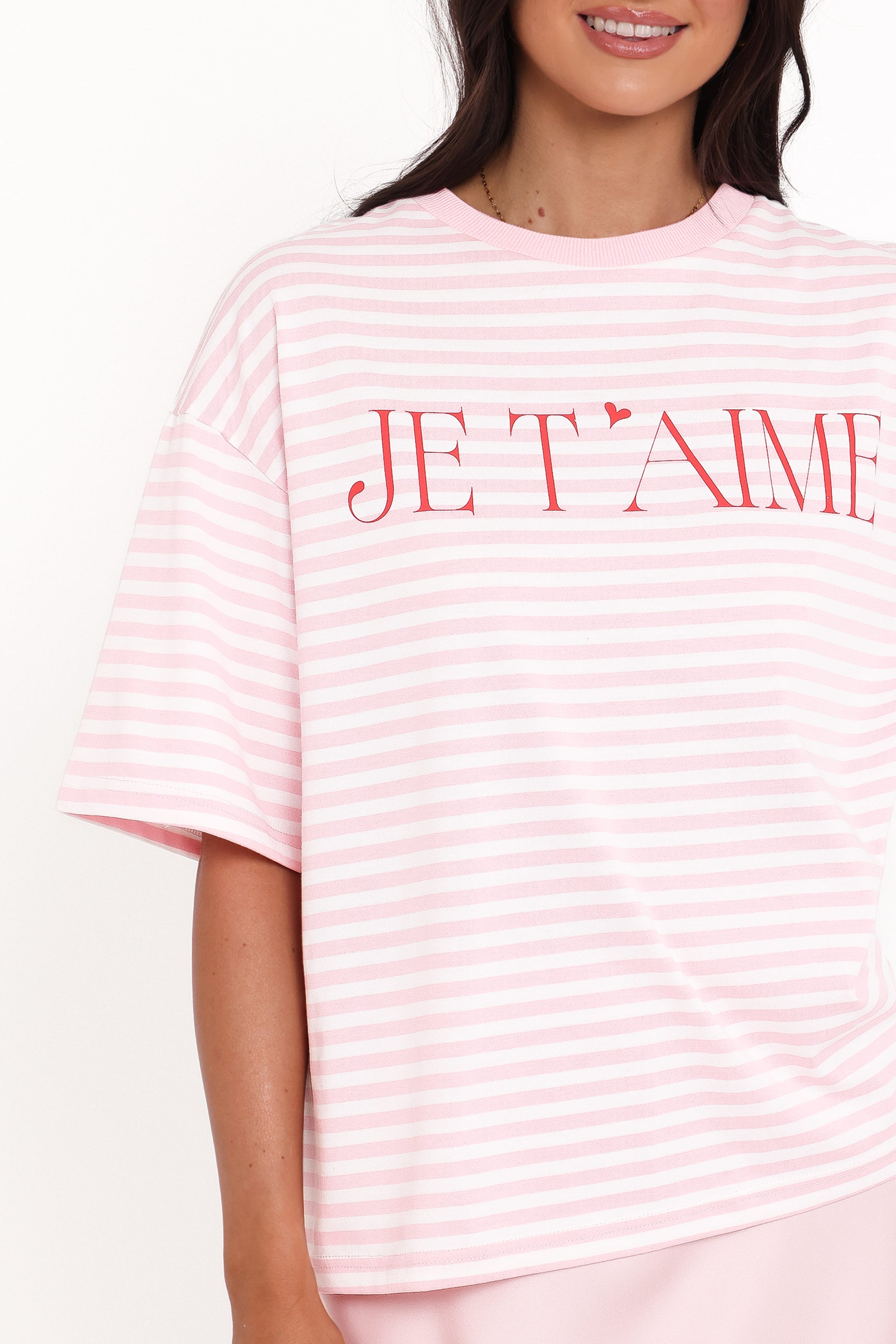 TOPS Marly Je T'Aime Tee - Pink Stripe