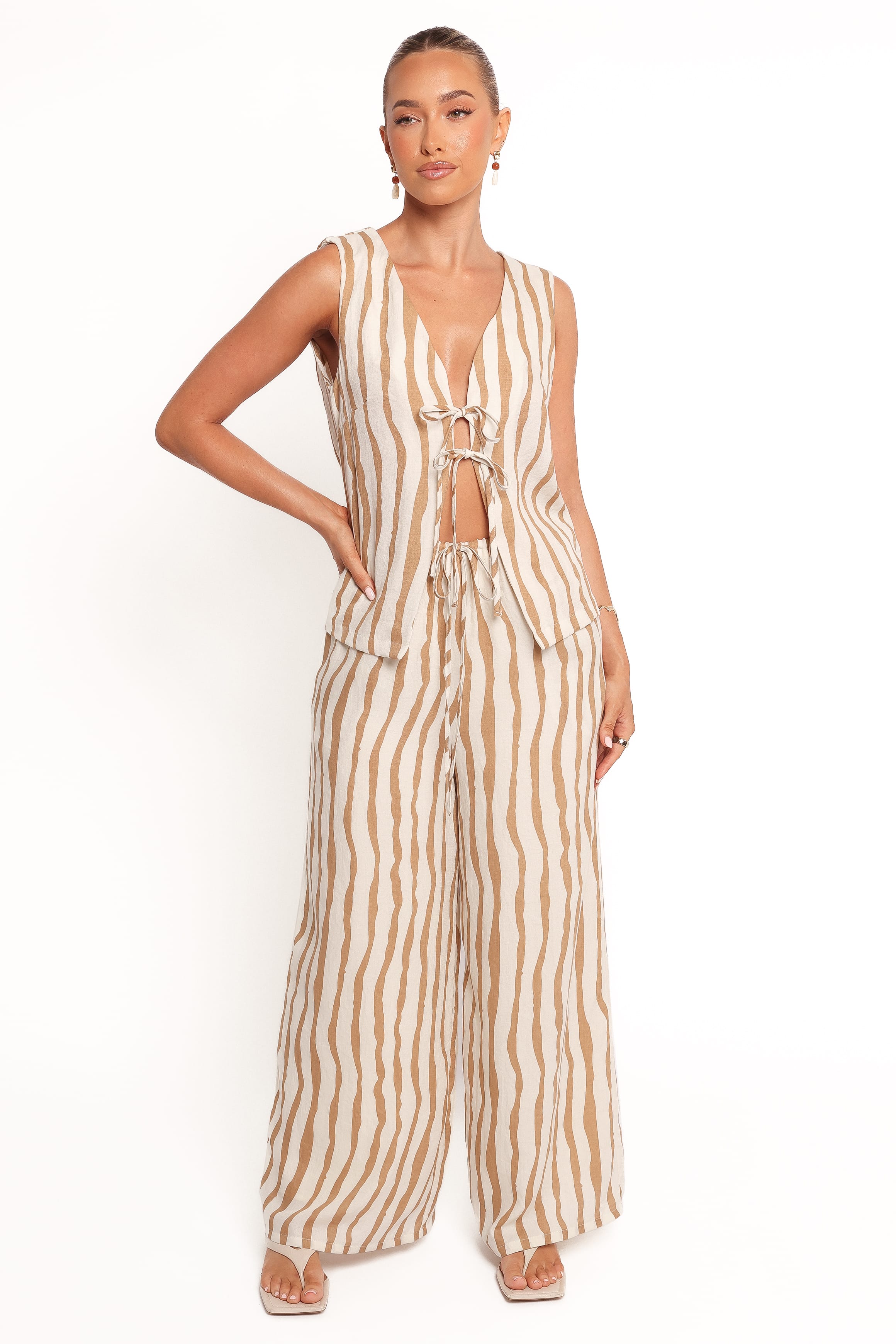 TOPS Marmo Tie Vest Top - Tan Stripe