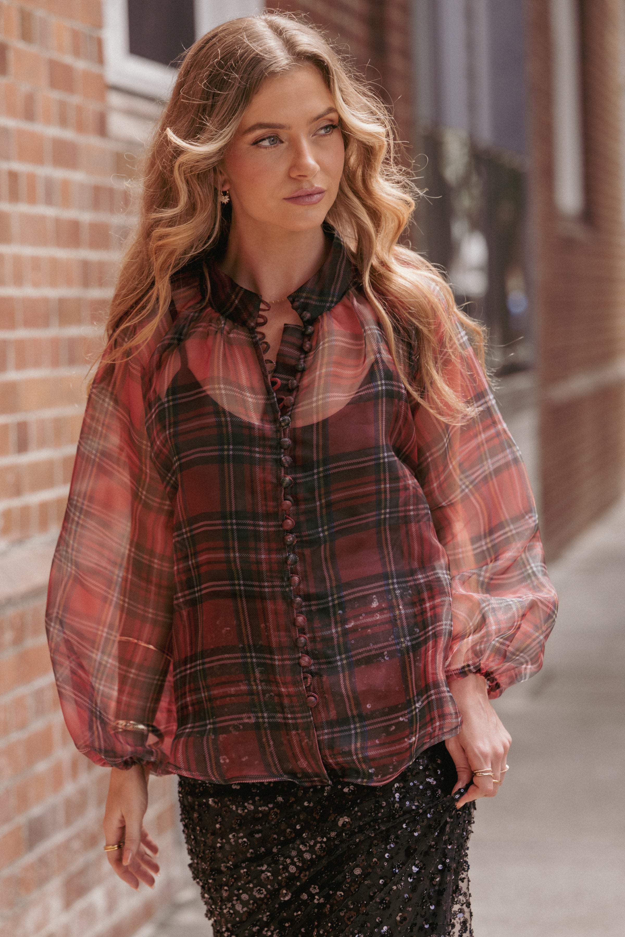 TOPS Marni Organza Top - Red Plaid