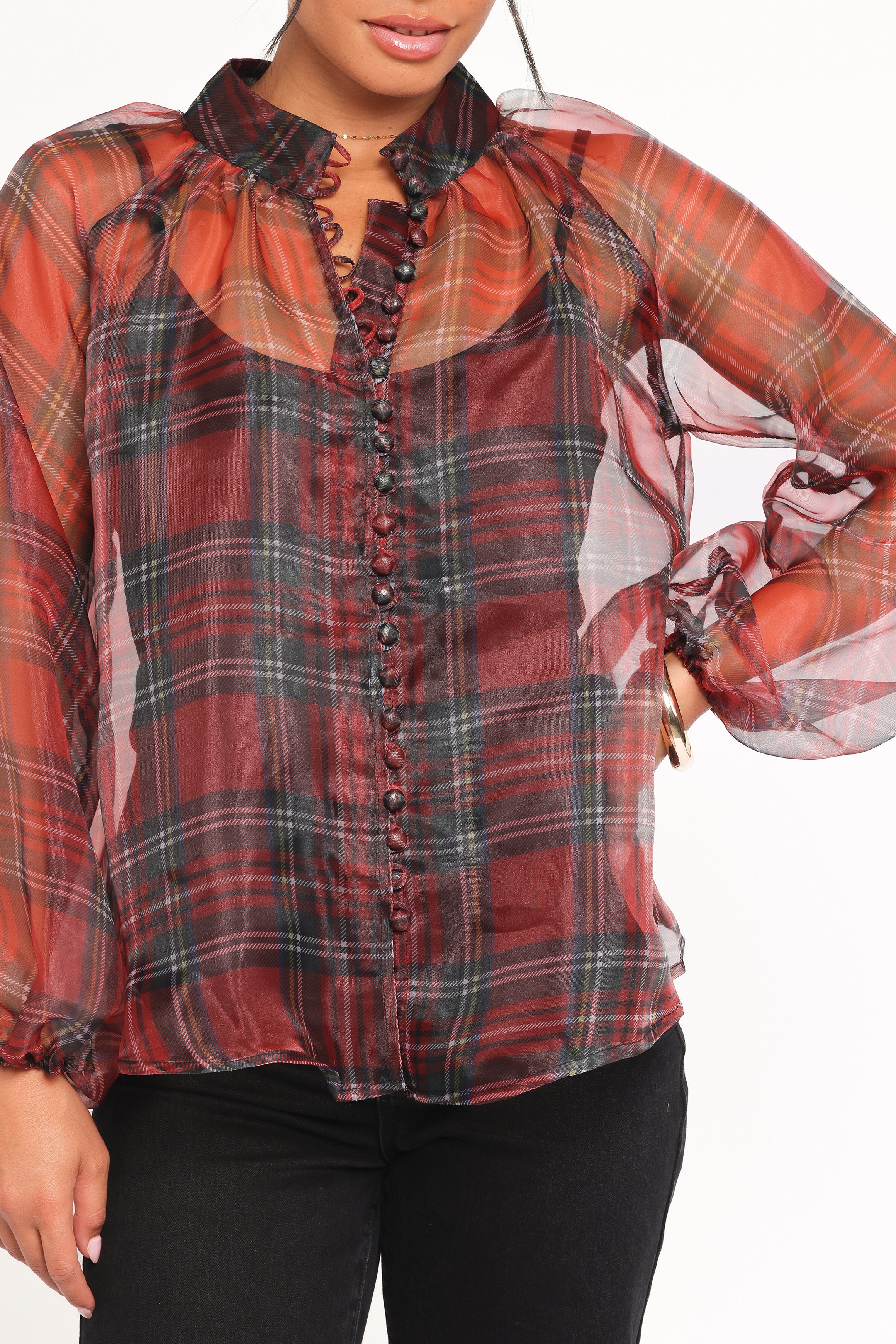 TOPS Marni Organza Top - Red Plaid