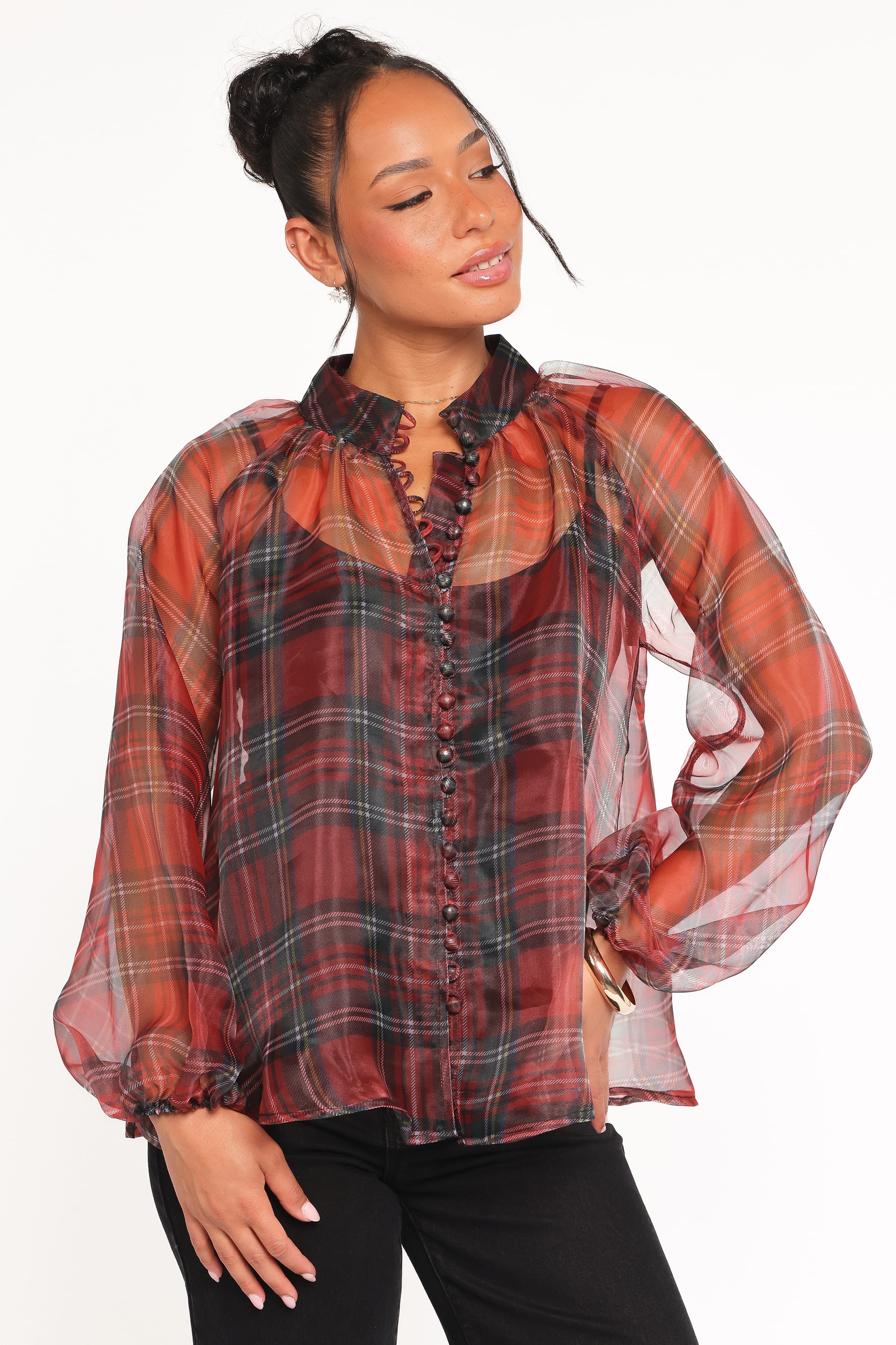 TOPS Marni Organza Top - Red Plaid