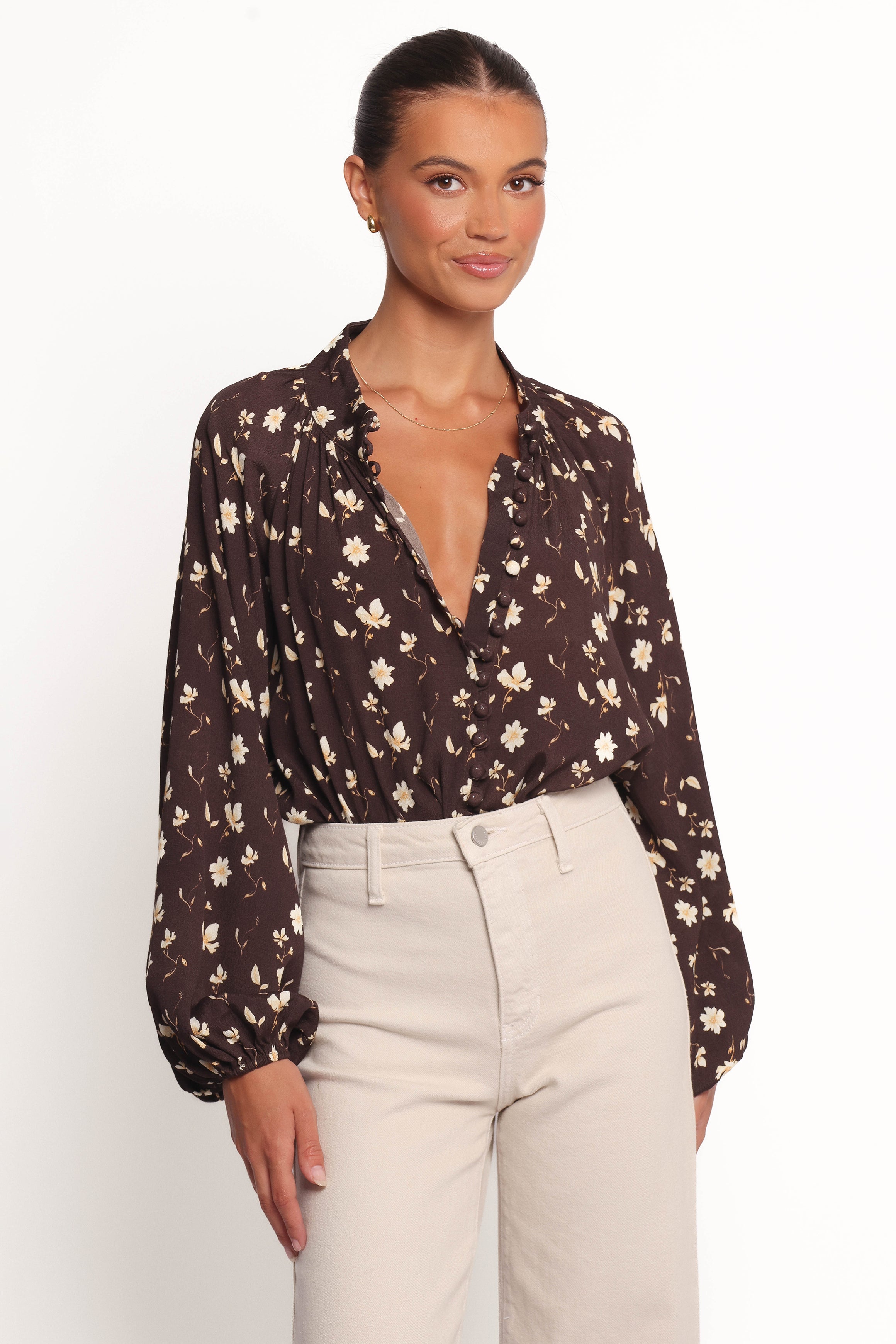 TOPS Marni Top - Brown Ditsy
