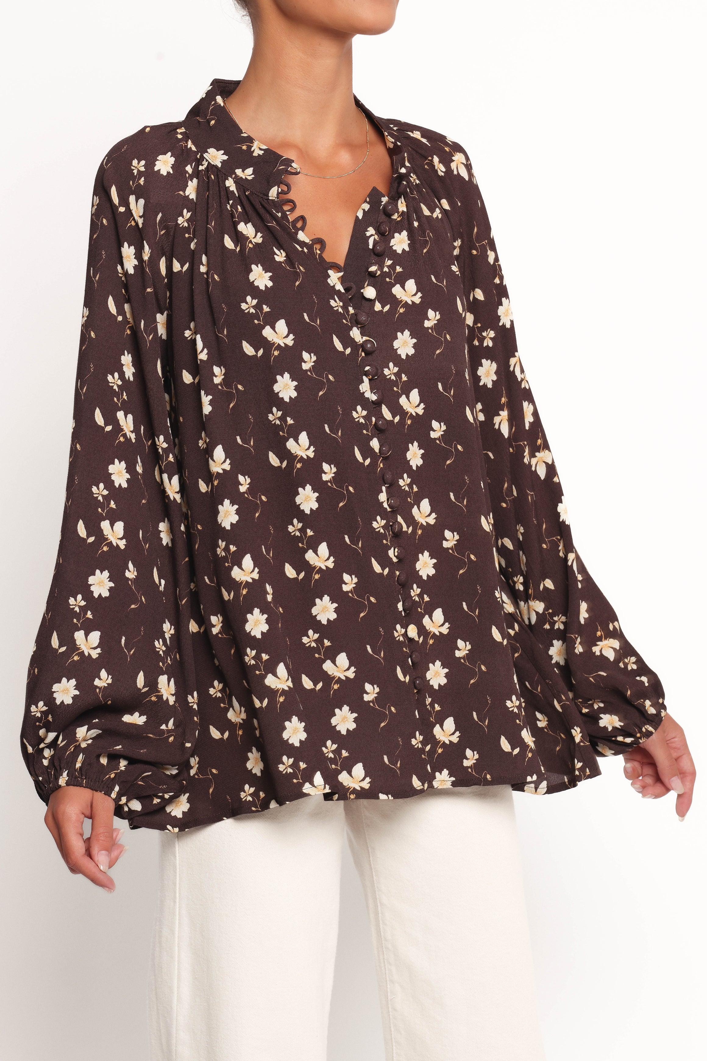TOPS Marni Top - Brown Ditsy