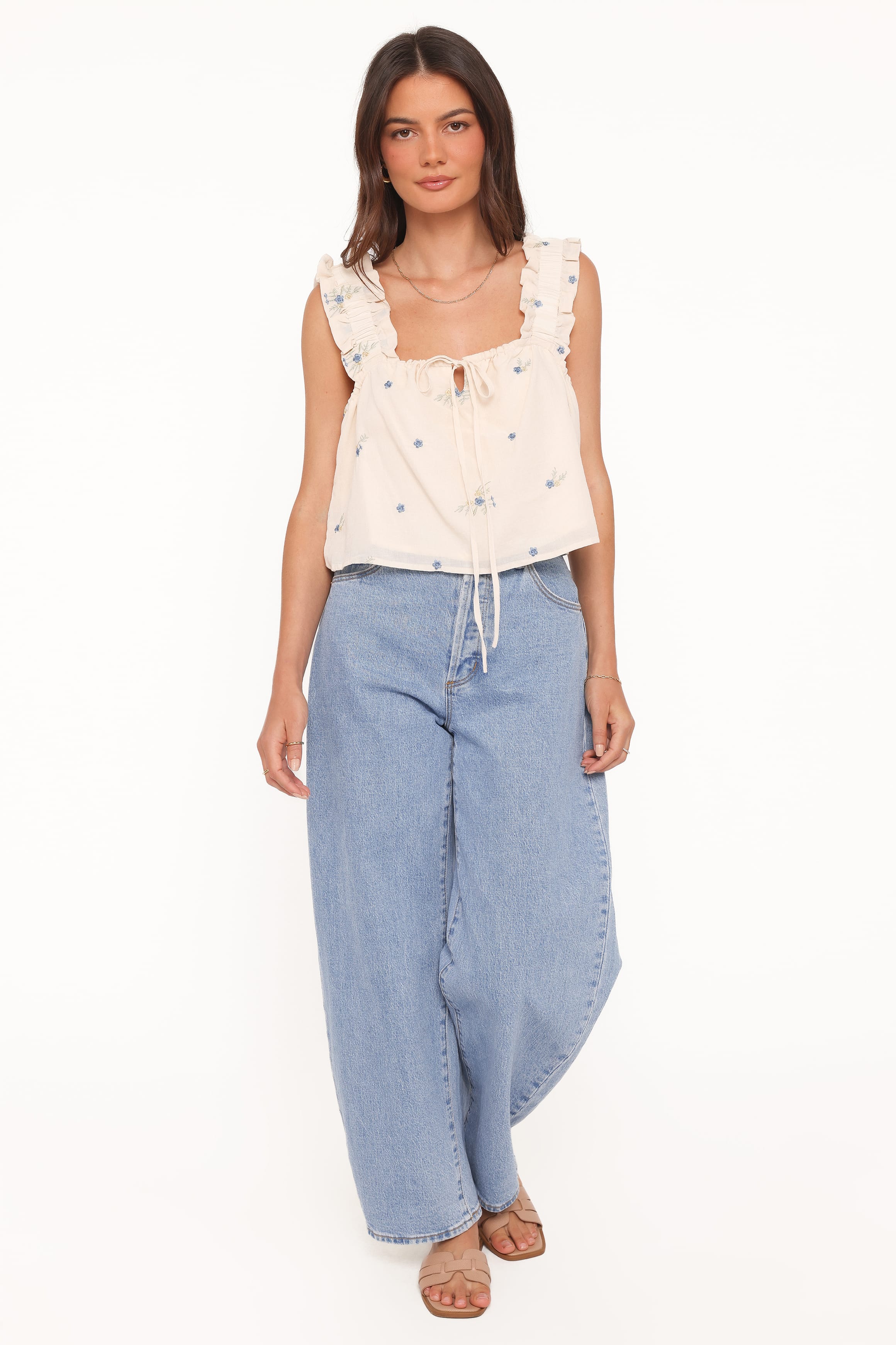 TOPS Marnie Top - Ivory Blue Floral
