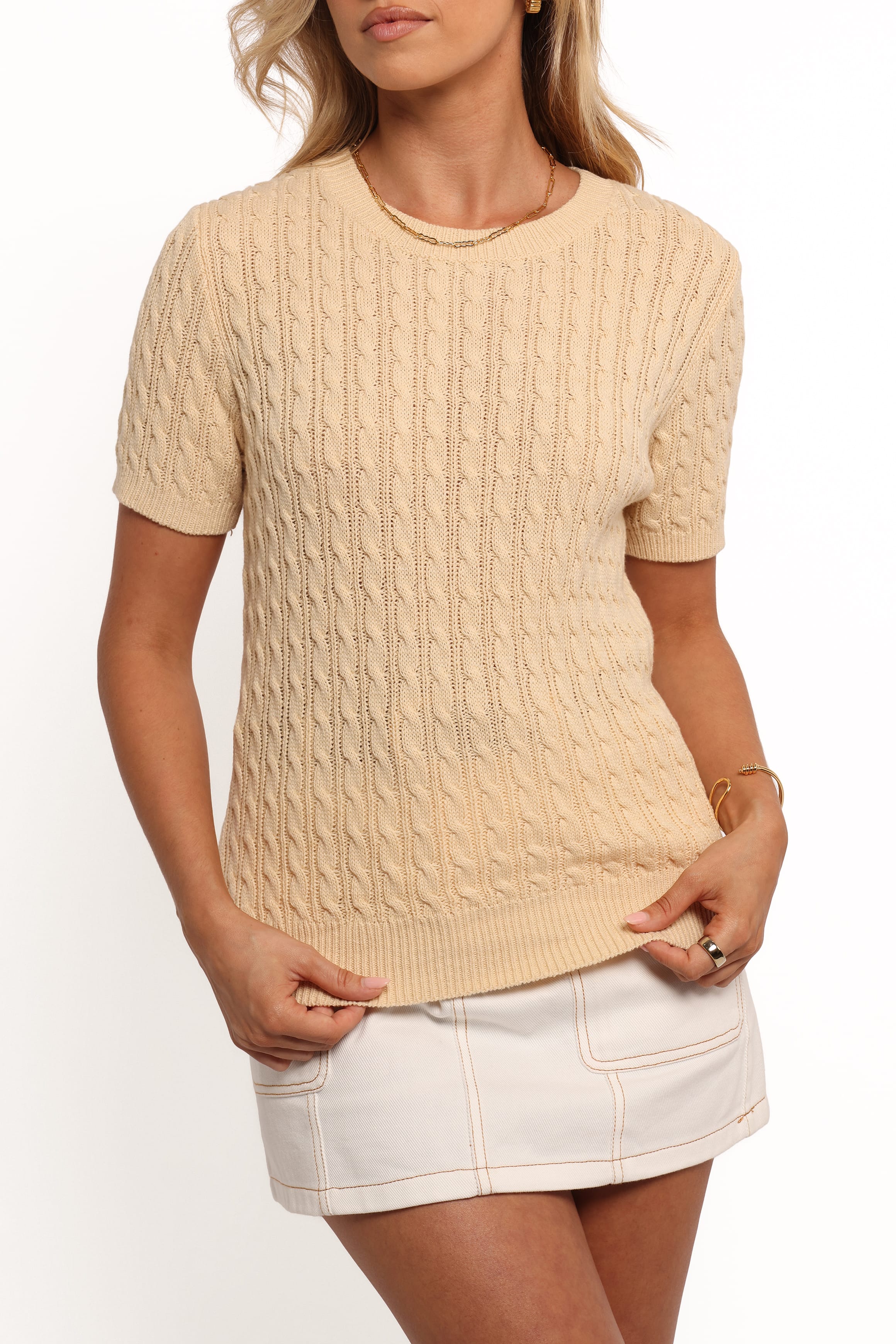 TOPS Maya Cable Knit Top - Cream