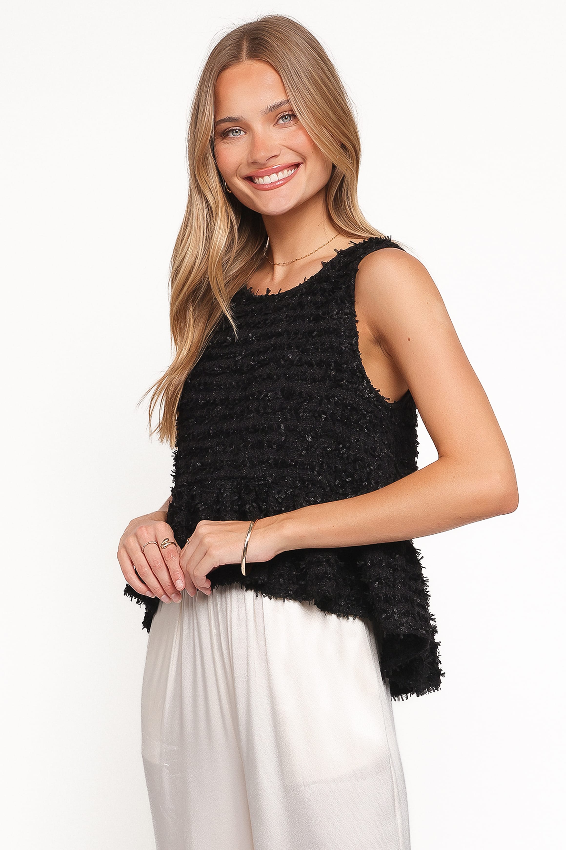 TOPS Meira Peplum Drop Hem Tank Top - Black