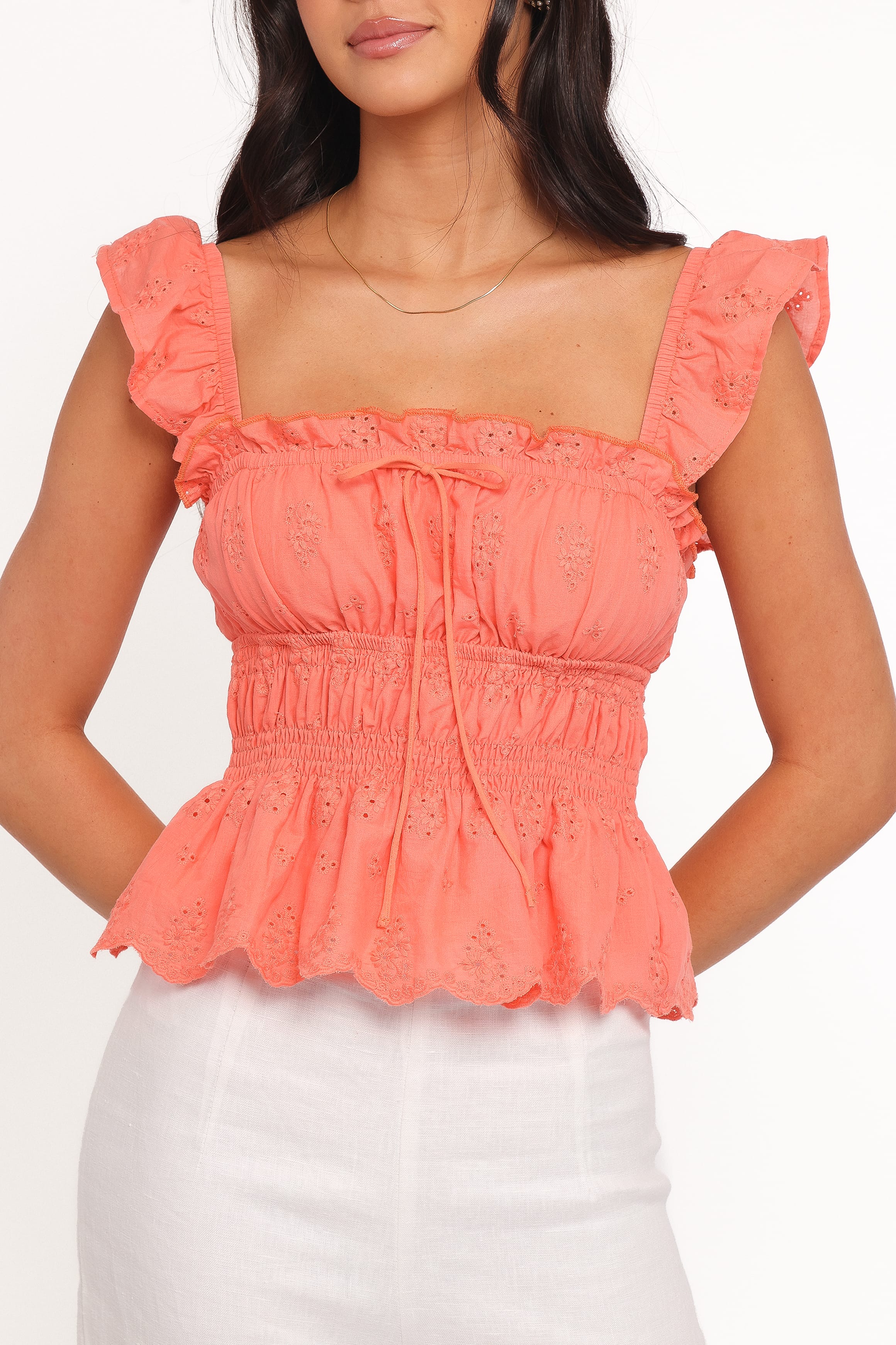 TOPS Melissa Peplum Top - Coral
