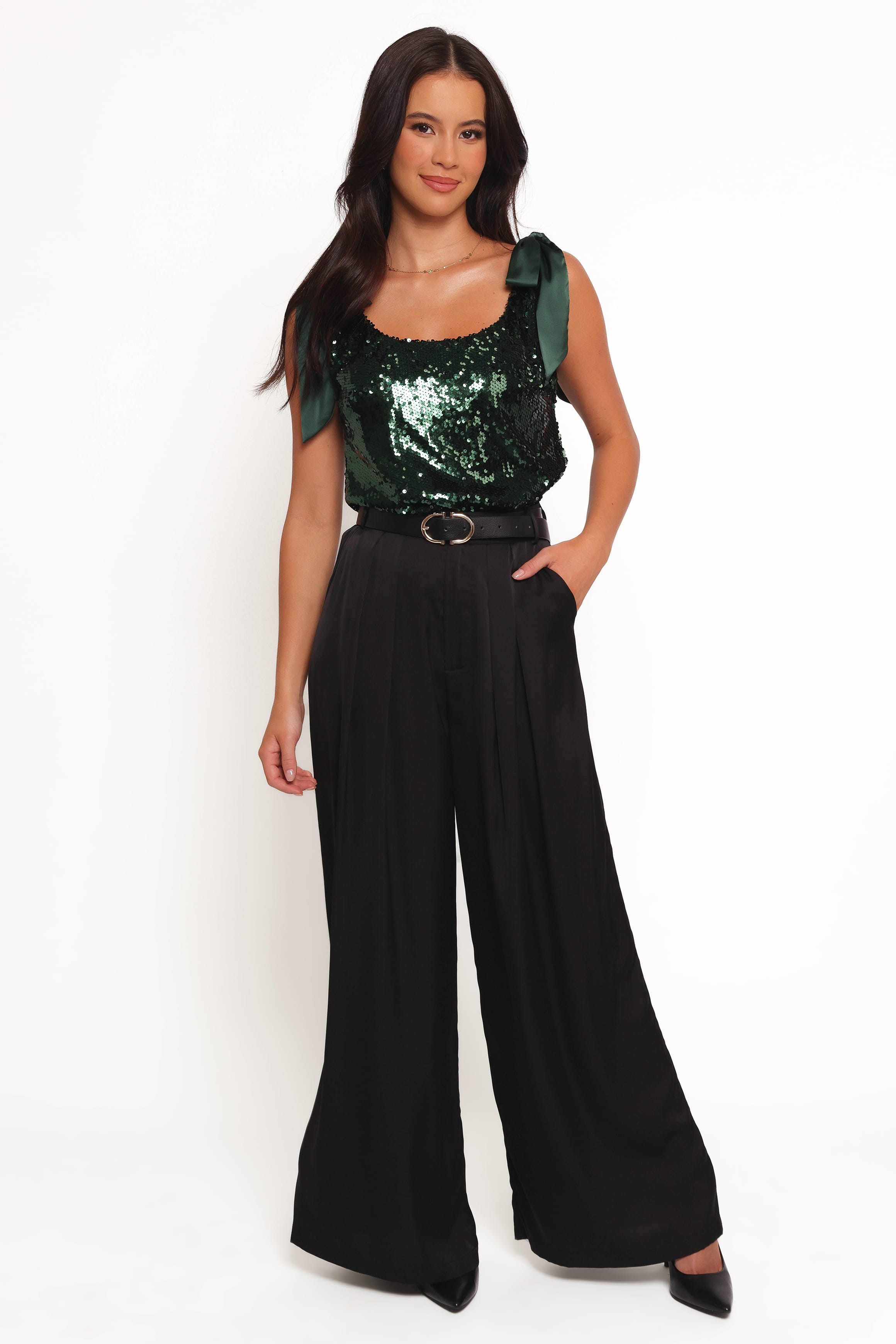 TOPS Miah Sequin Top - Emerald