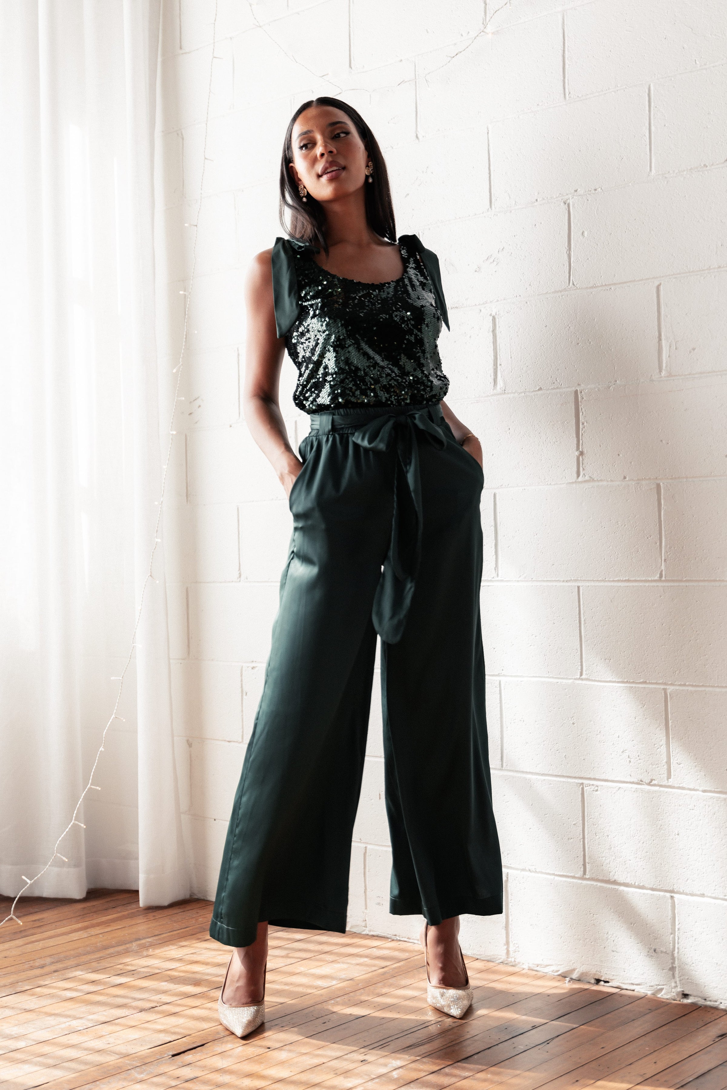 TOPS Miah Sequin Top - Emerald