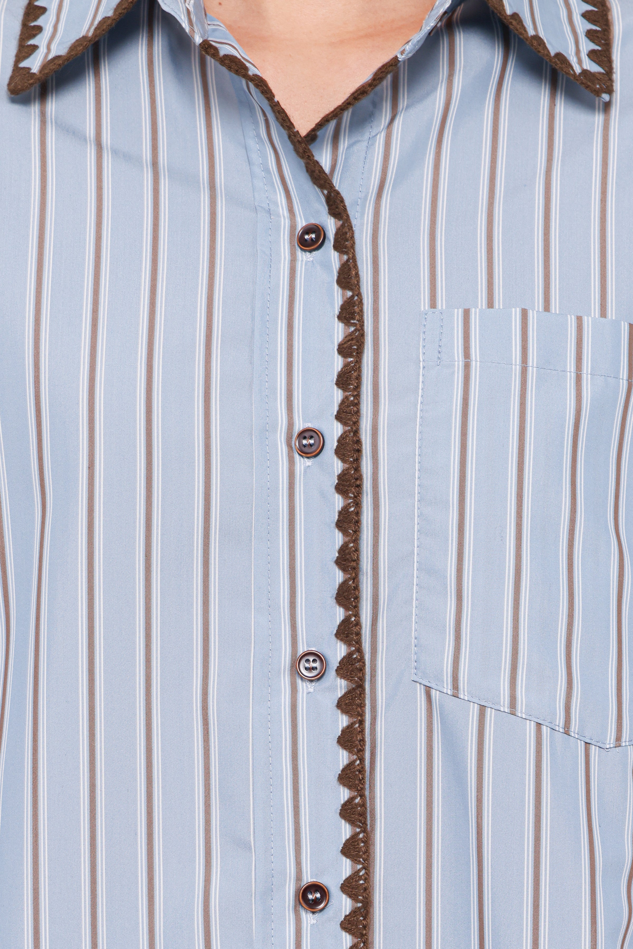 TOPS Mila Button Up Shirt - Blue/Brown Stripe