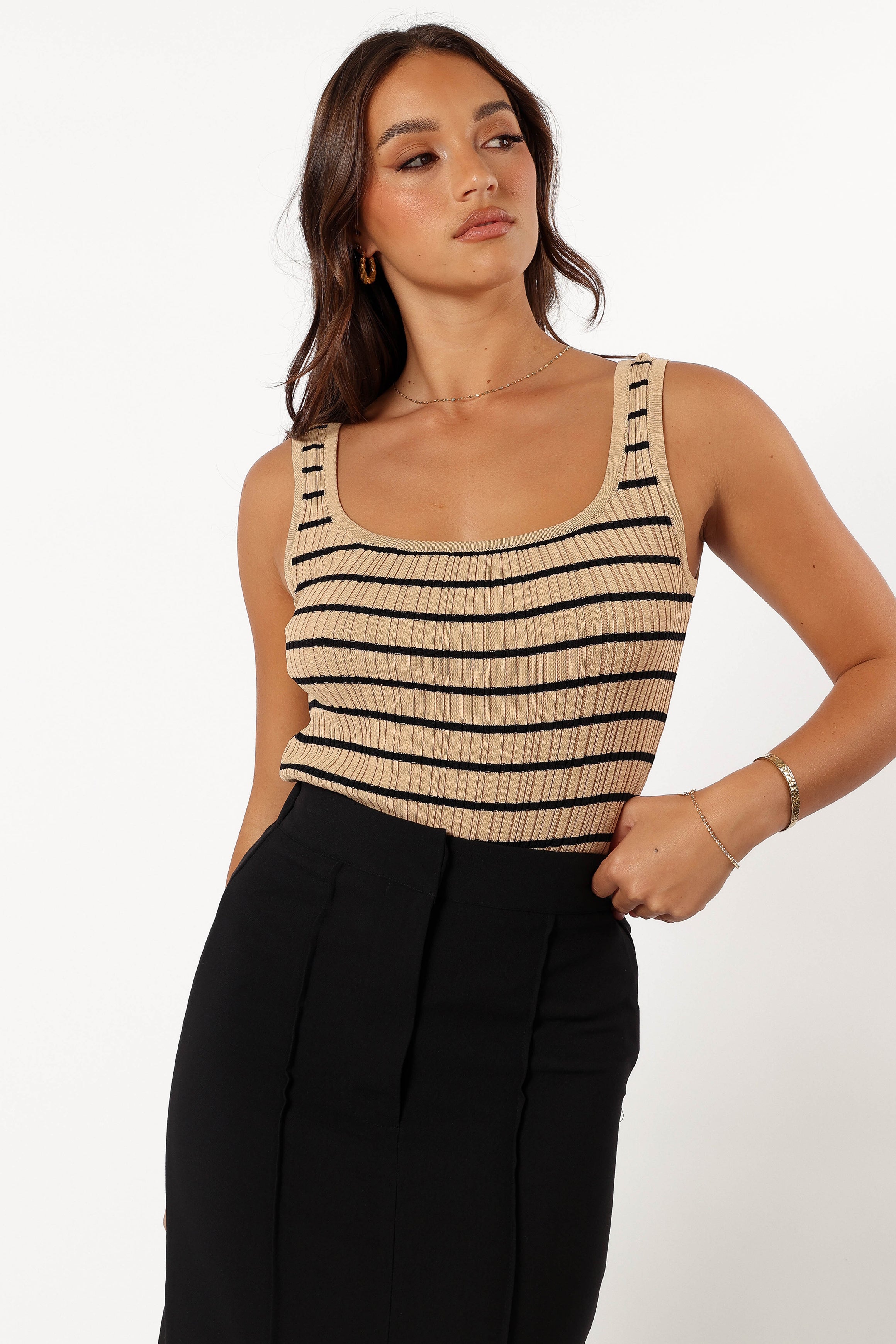 TOPS @Milla Knit Top - Beige Black (Hold for Winter Essentials)
