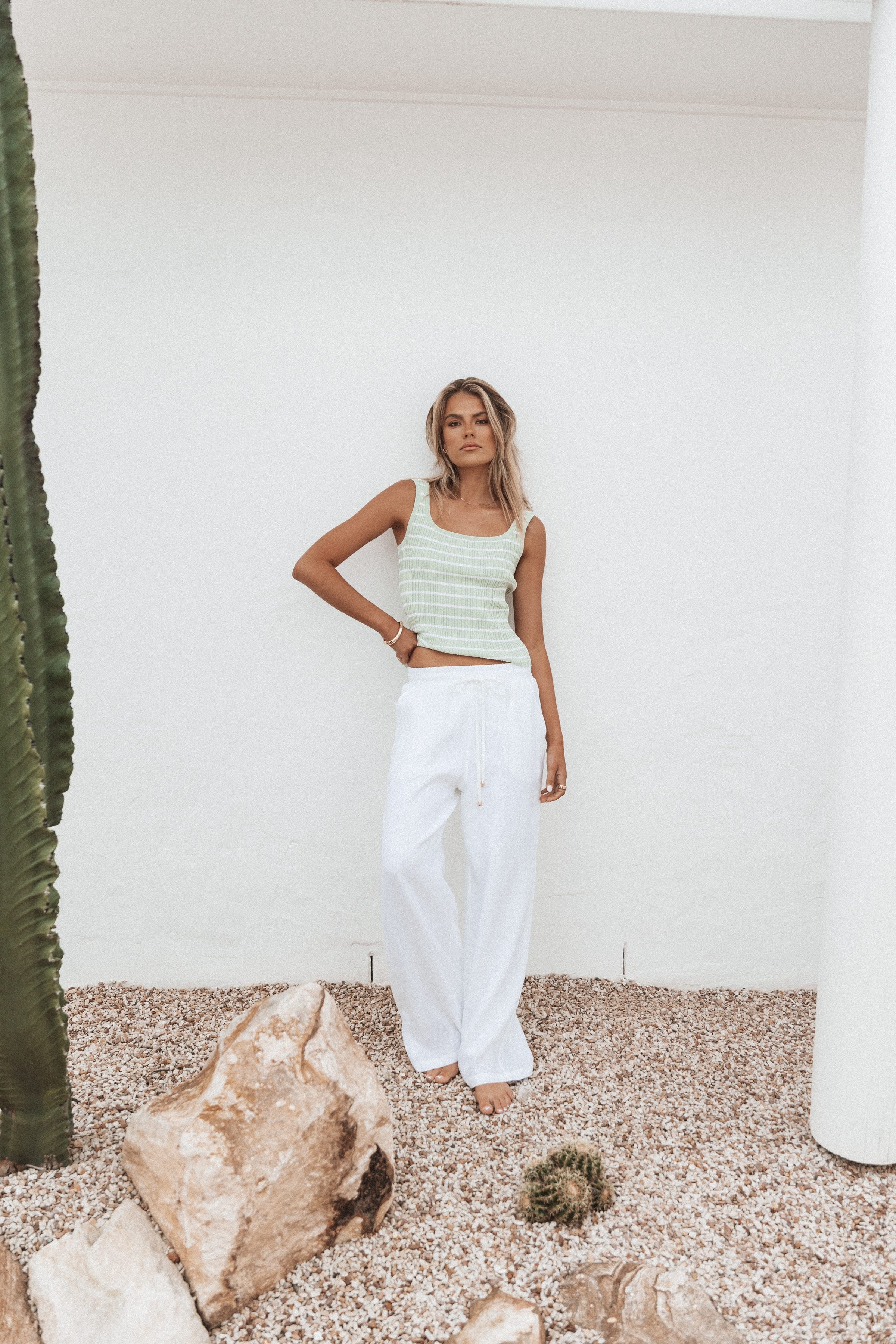 TOPS Milla Knit Top - Sage Stripe