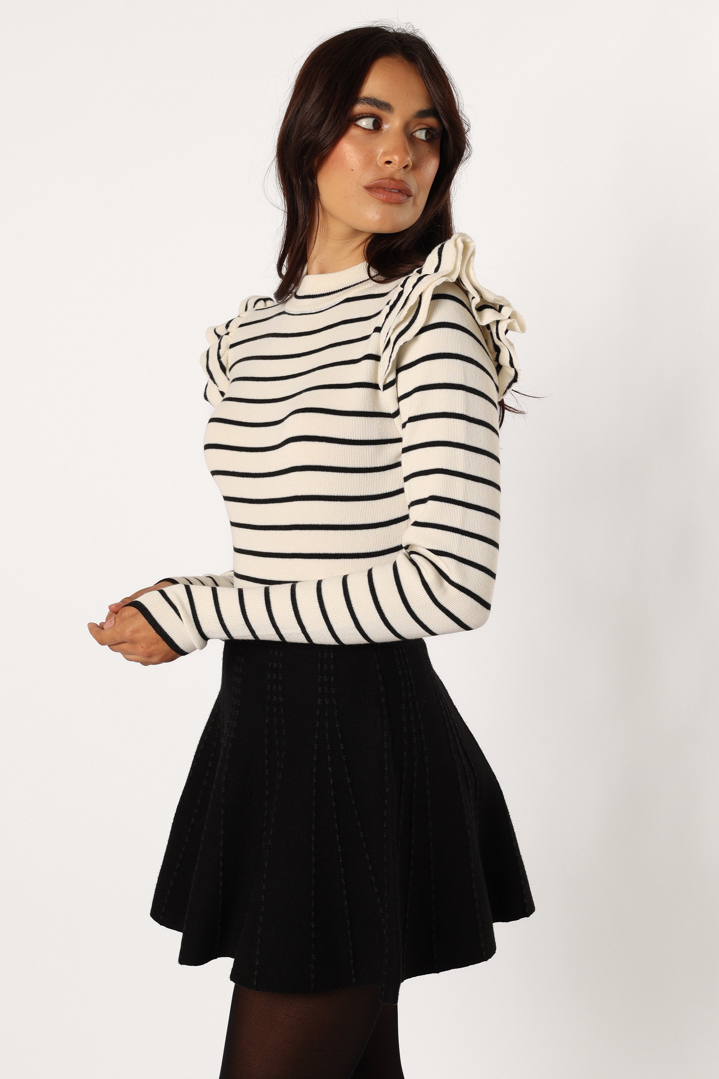 TOPS @Mockie Long Sleeve Body Suit - Black White