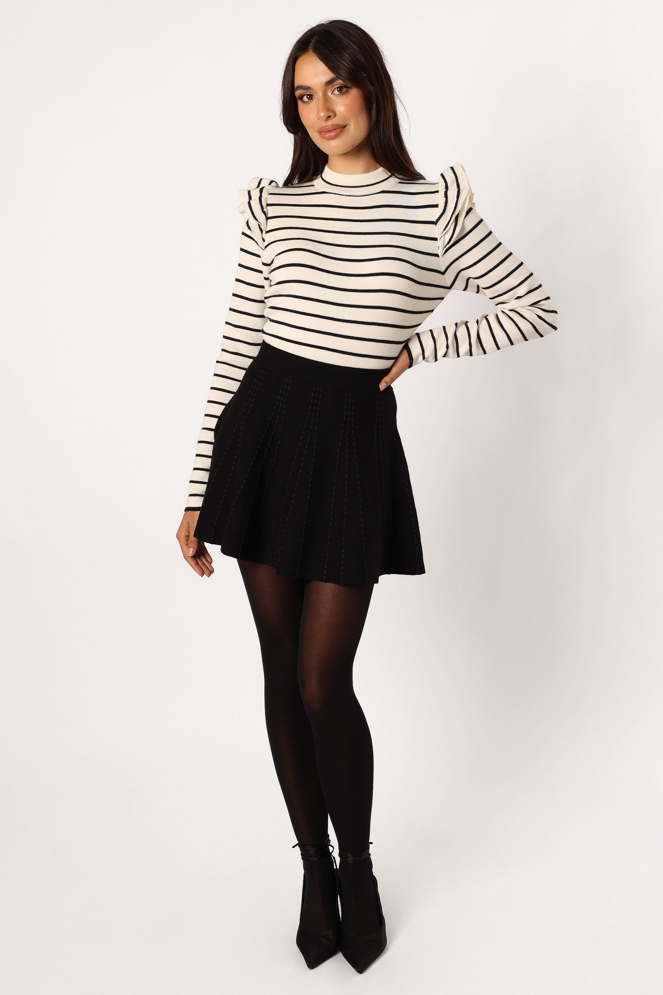 TOPS @Mockie Long Sleeve Body Suit - Black White