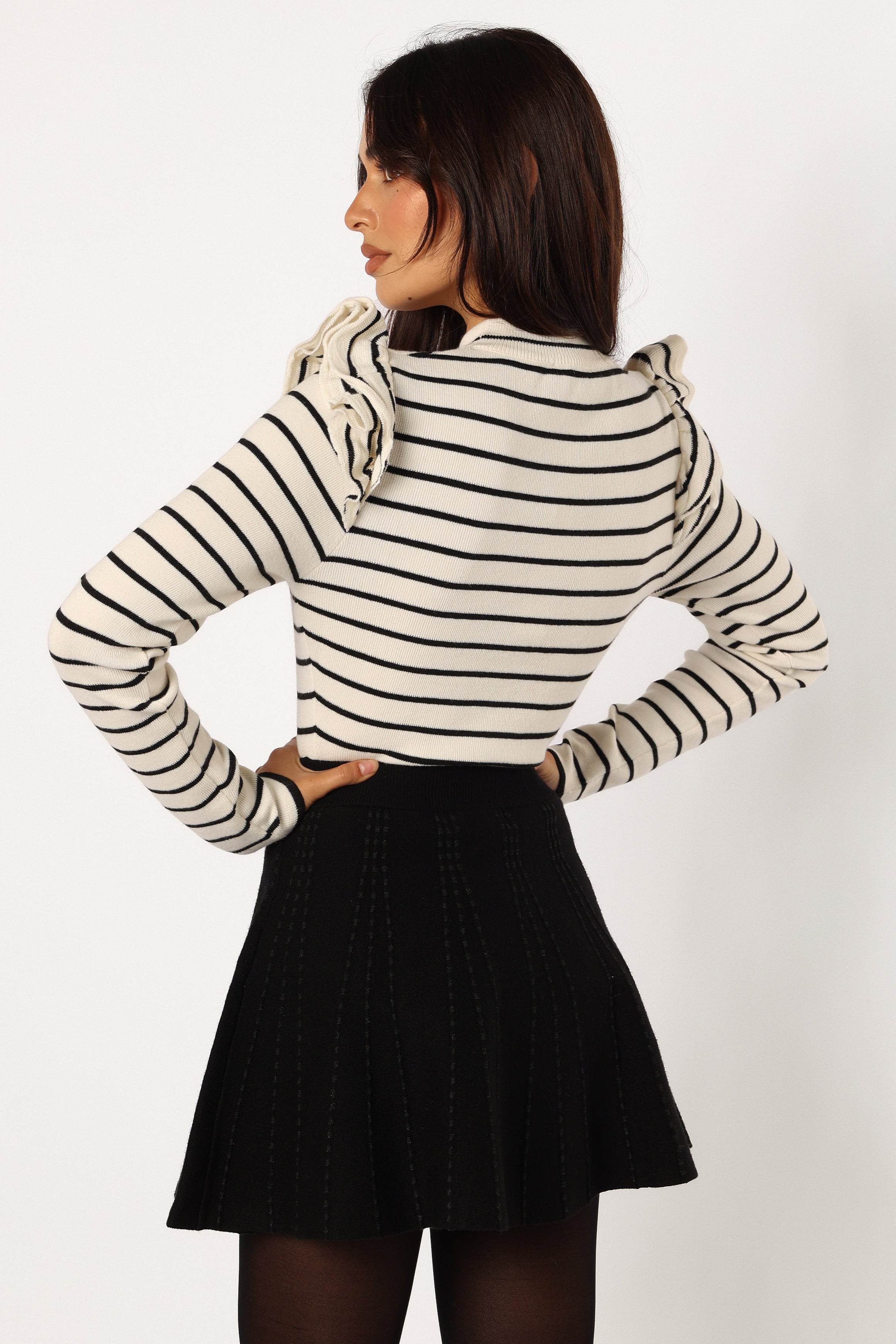 TOPS @Mockie Long Sleeve Body Suit - Black White