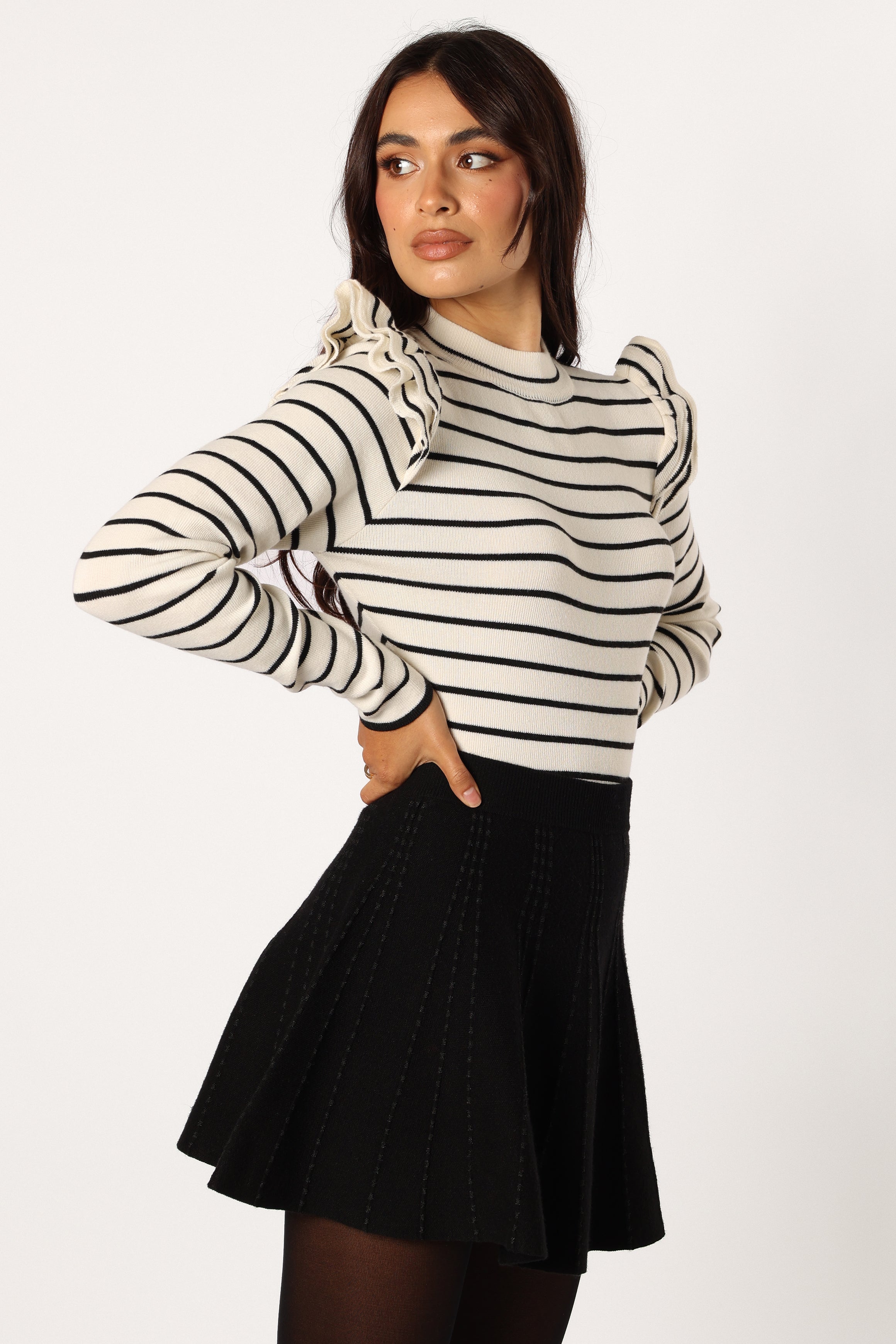 TOPS @Mockie Long Sleeve Body Suit - Black White