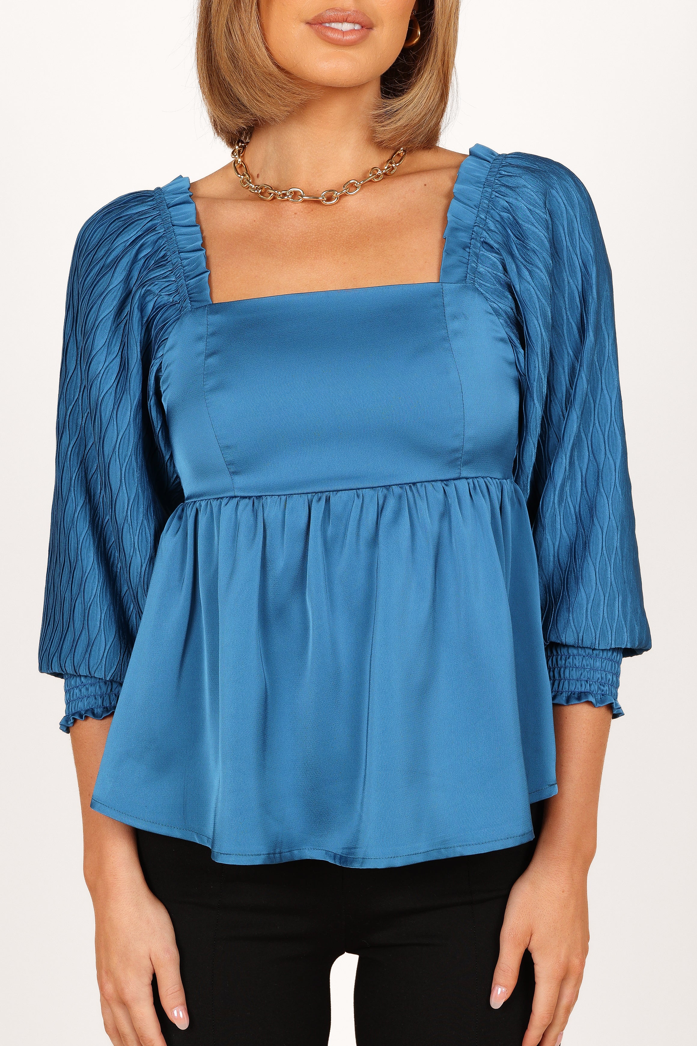 TOPS Montana Satin Babydoll Top - Blue