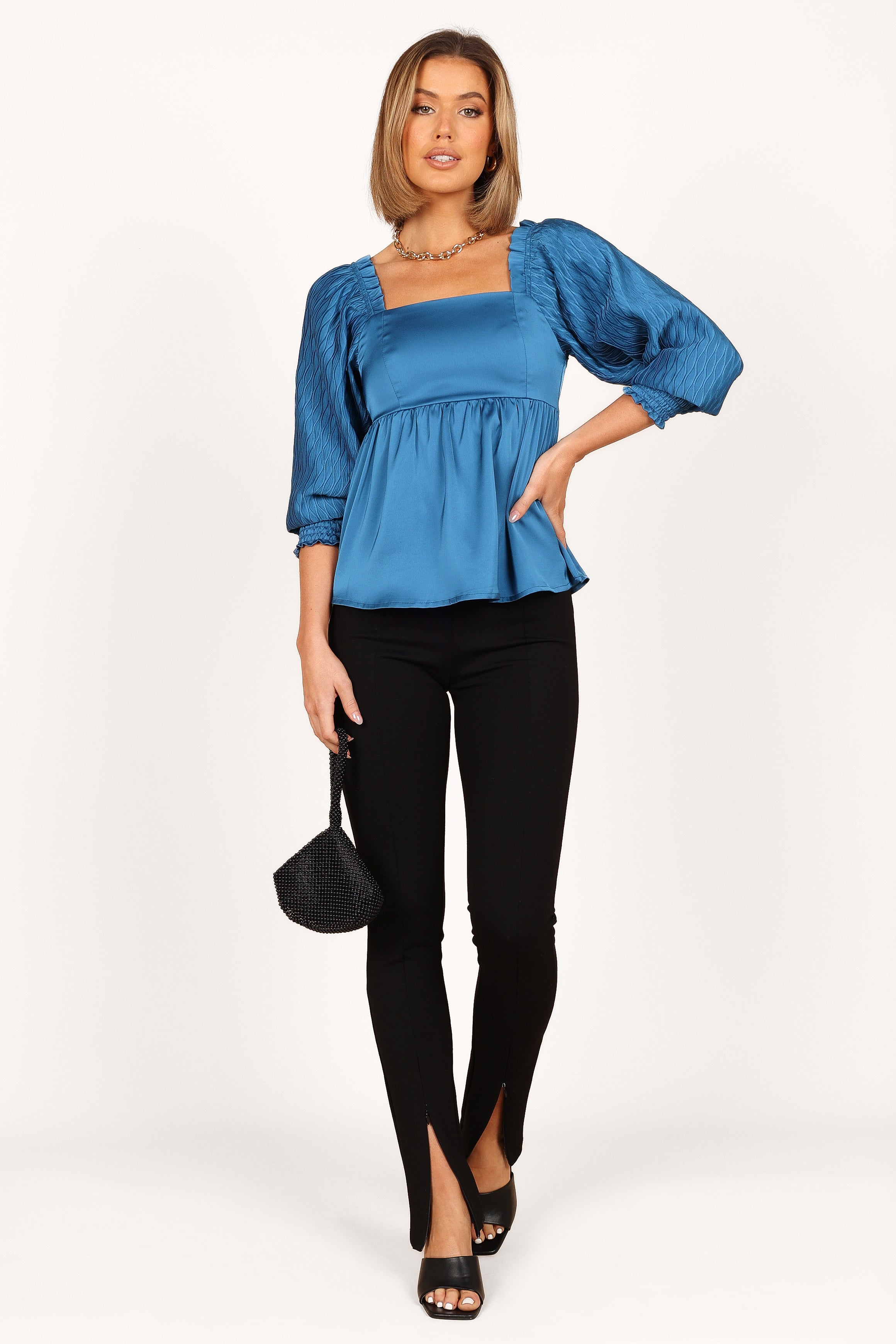 TOPS Montana Satin Babydoll Top - Blue