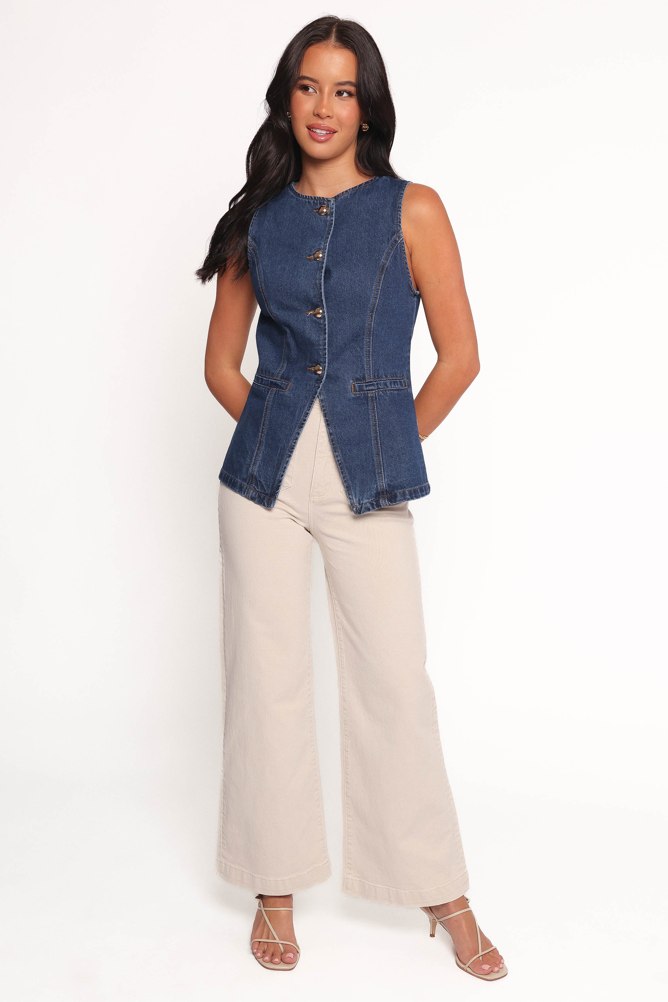 TOPS Nessa Denim Vest - Blue