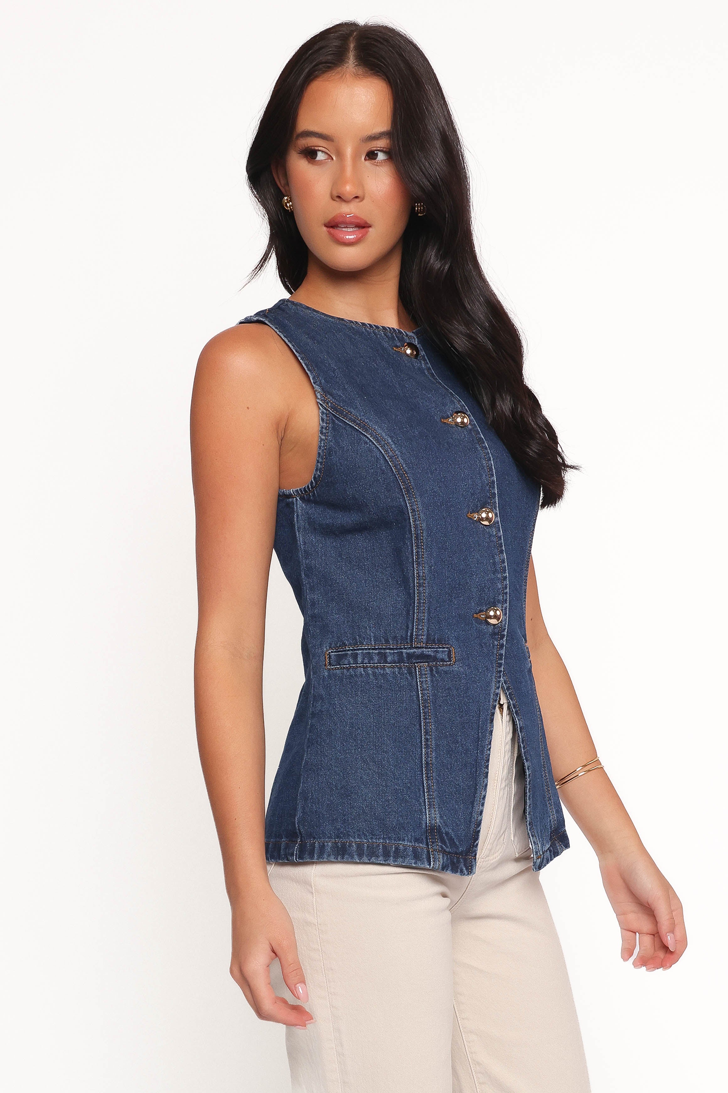 TOPS Nessa Denim Vest - Blue