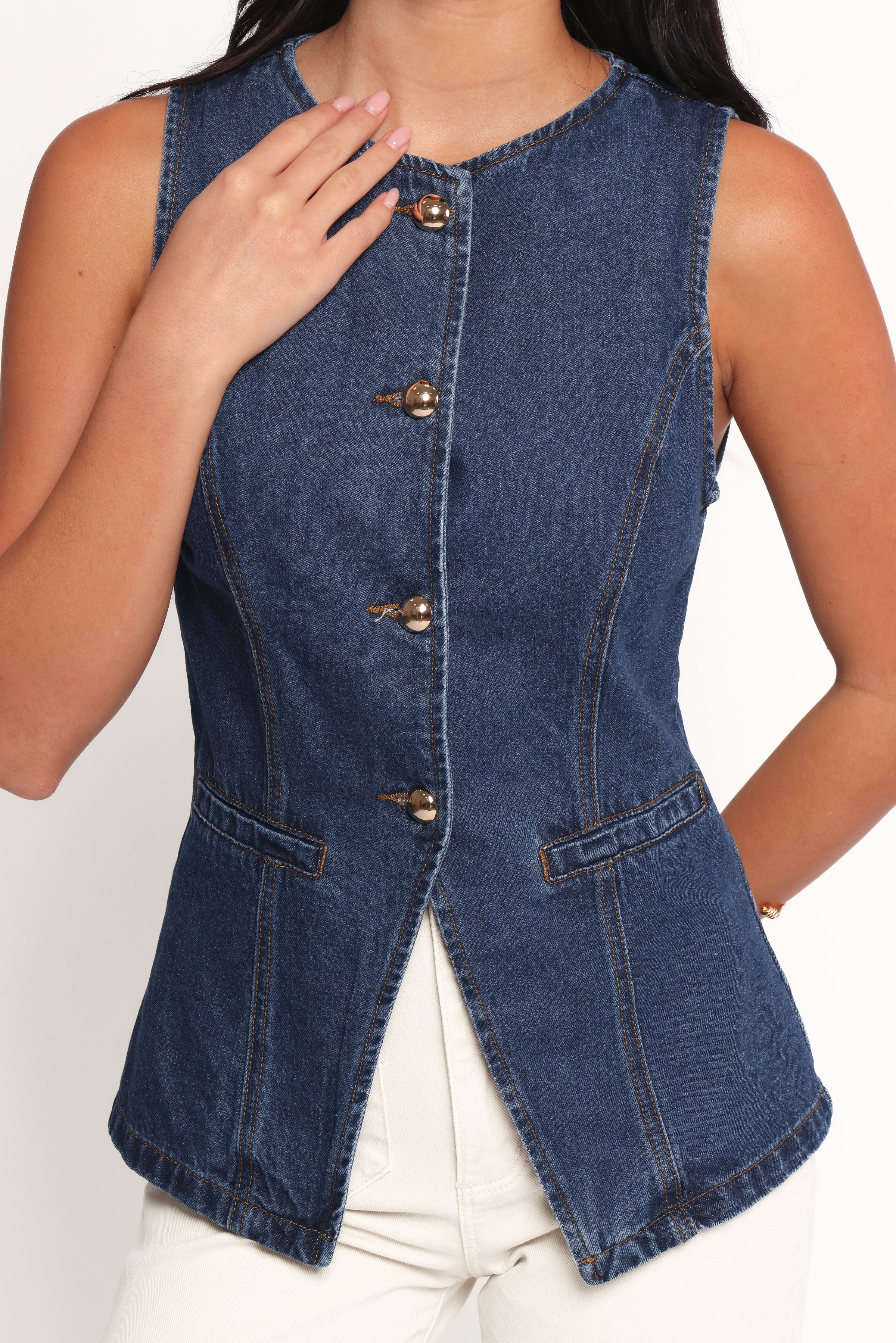 TOPS Nessa Denim Vest - Blue