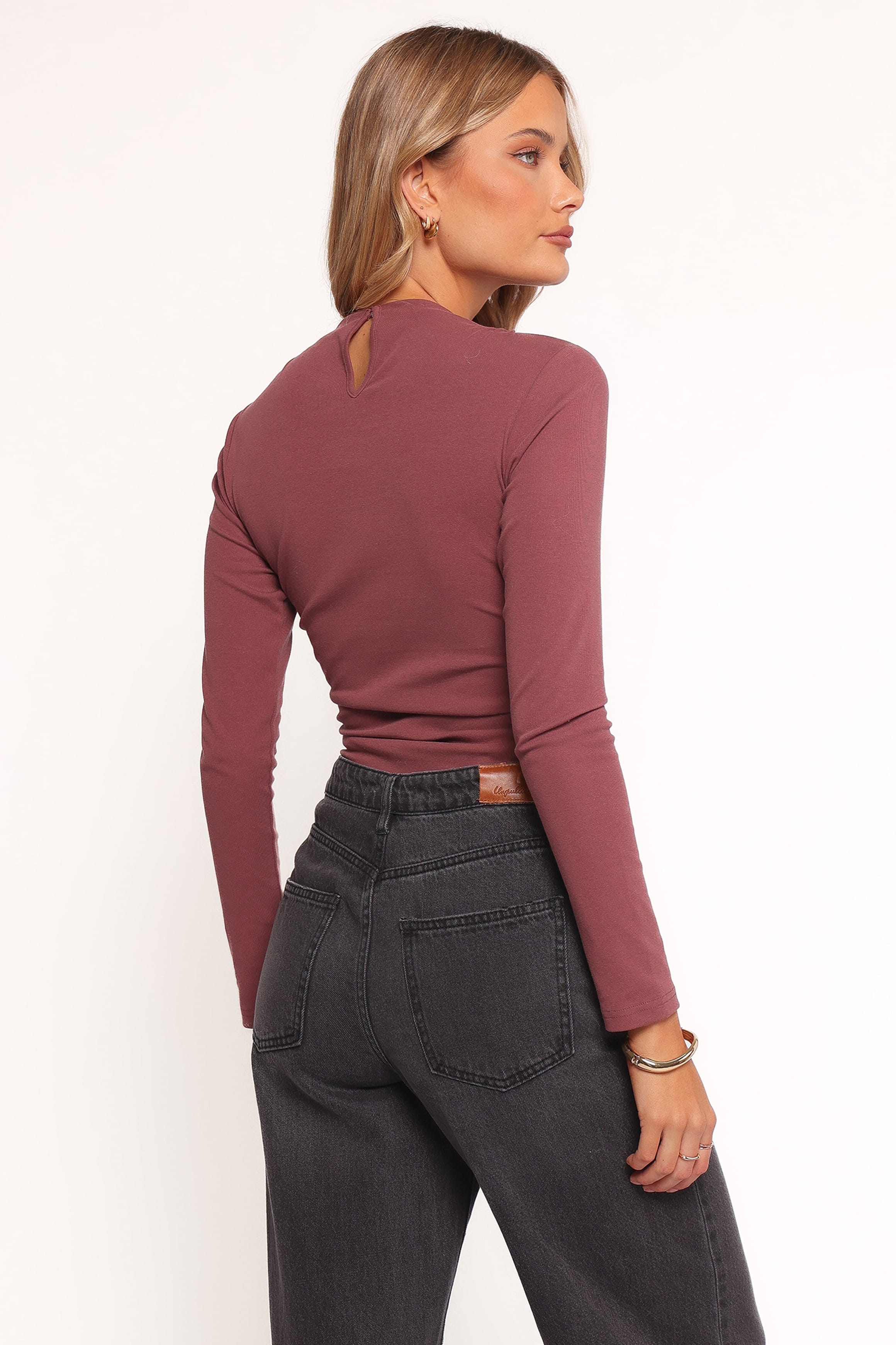 TOPS Nissa Long Sleeve Top - Chocolate Cherry
