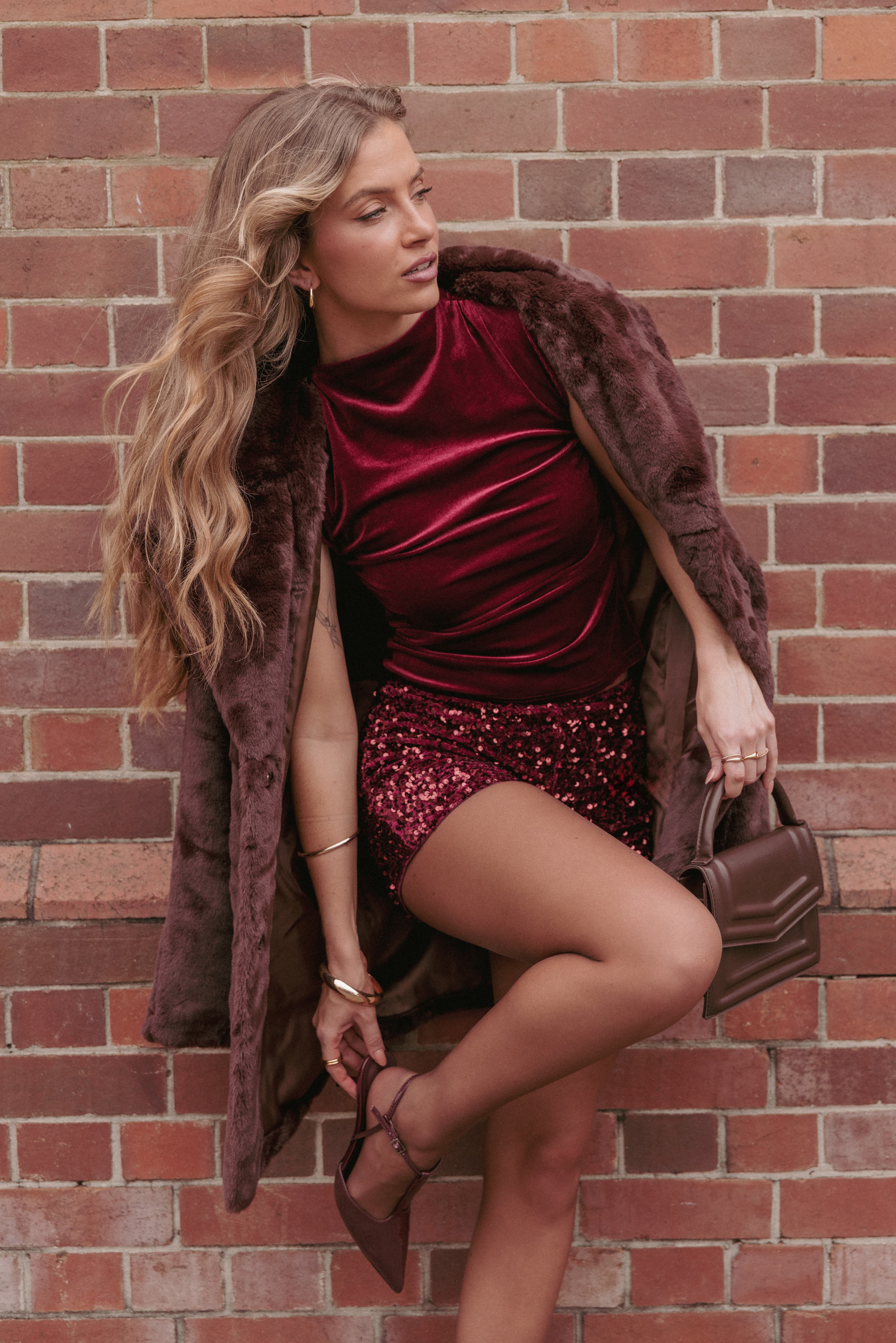 TOPS Nissa Velvet Top - Burgundy