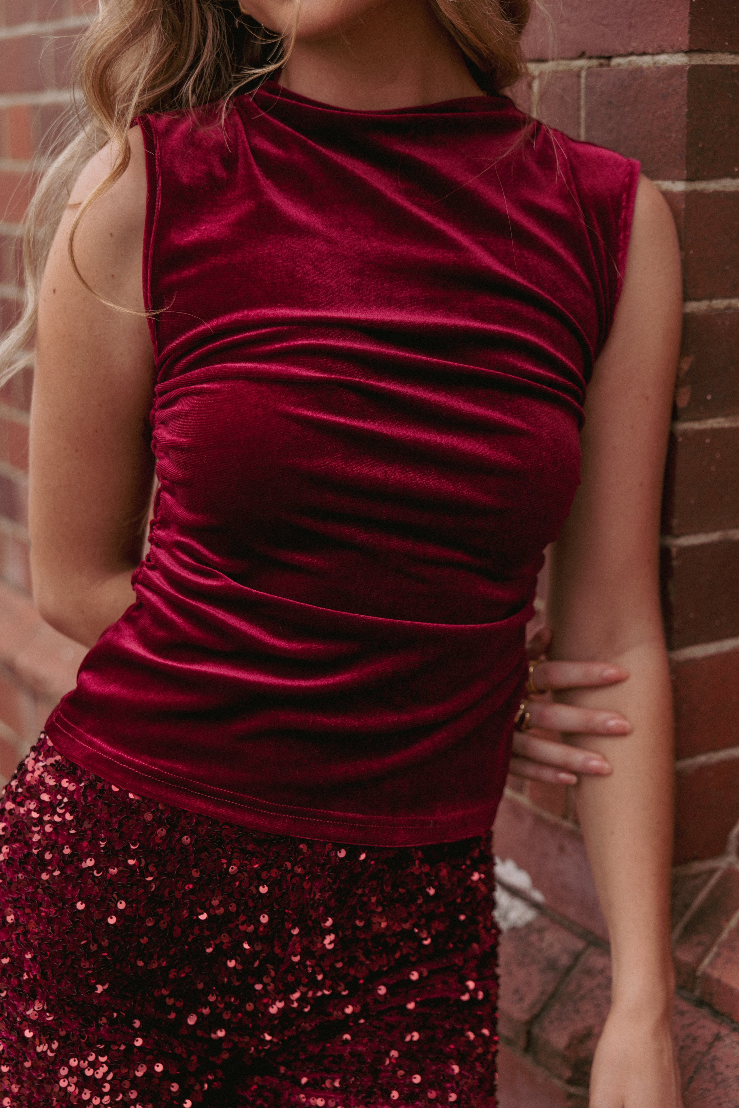 TOPS Nissa Velvet Top - Burgundy