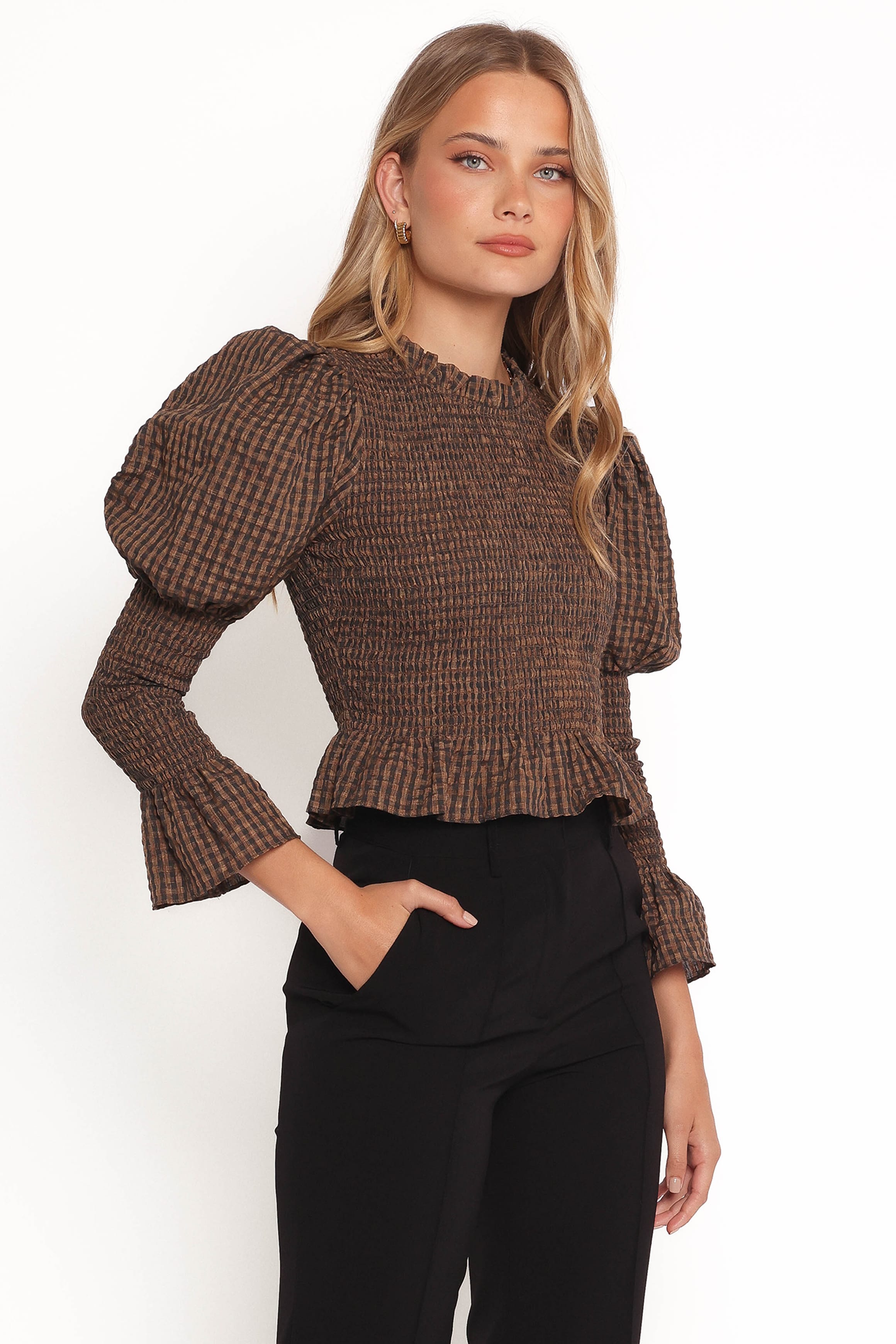 TOPS Nora Long Sleeve Top - Check