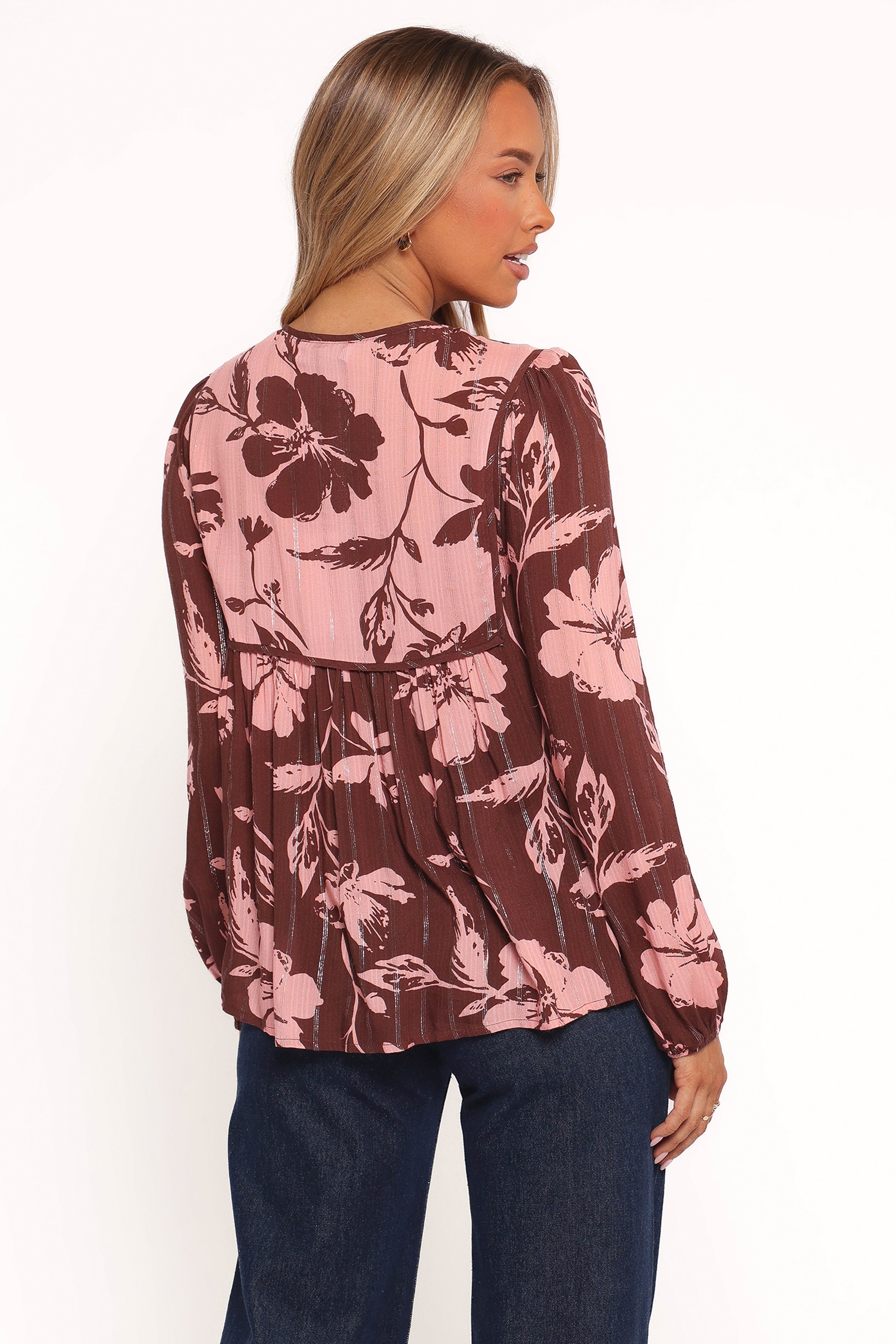 TOPS Nyla Top - Pink Brown Floral