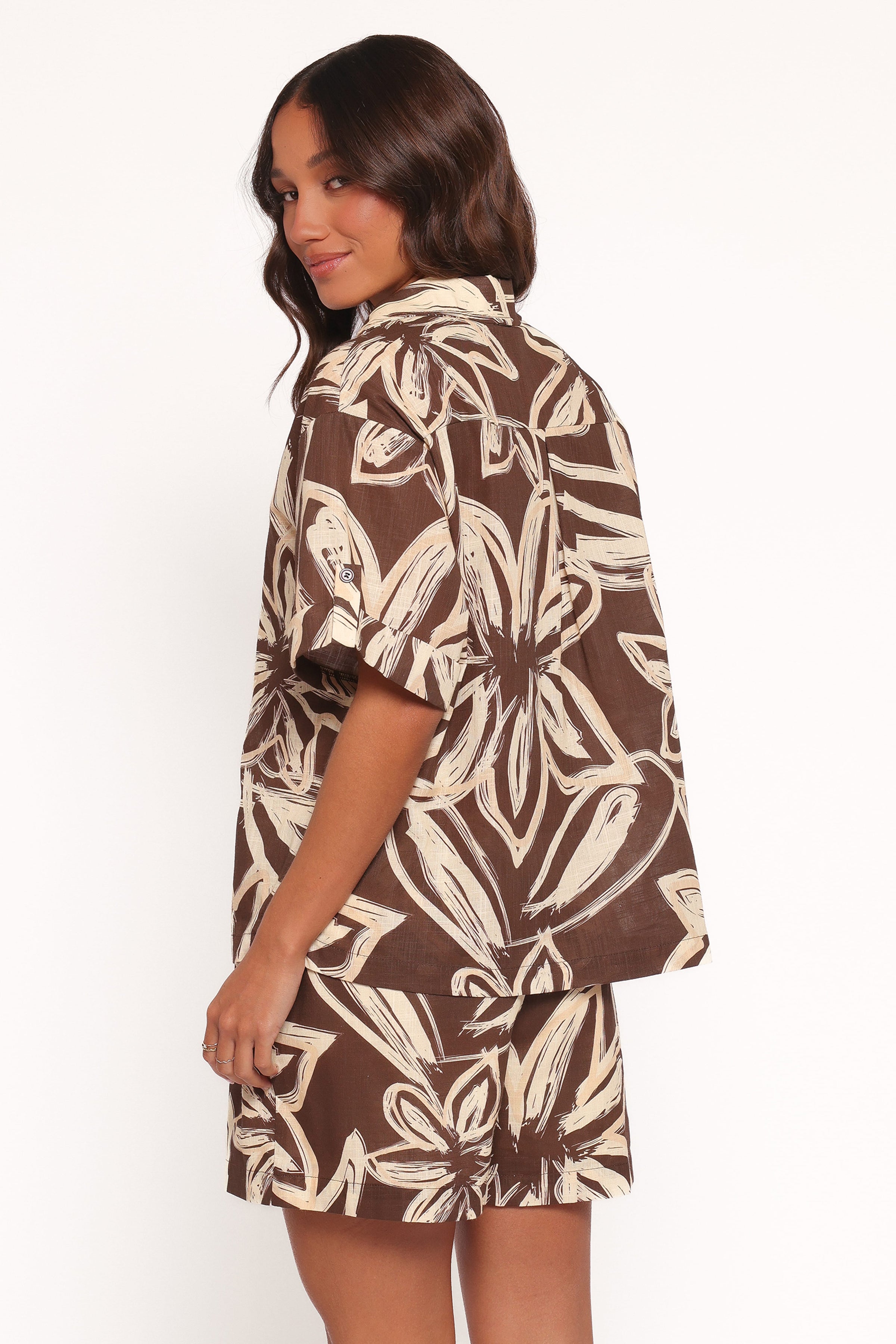 TOPS Pacifica Button Up Shirt - Chocolate Floral
