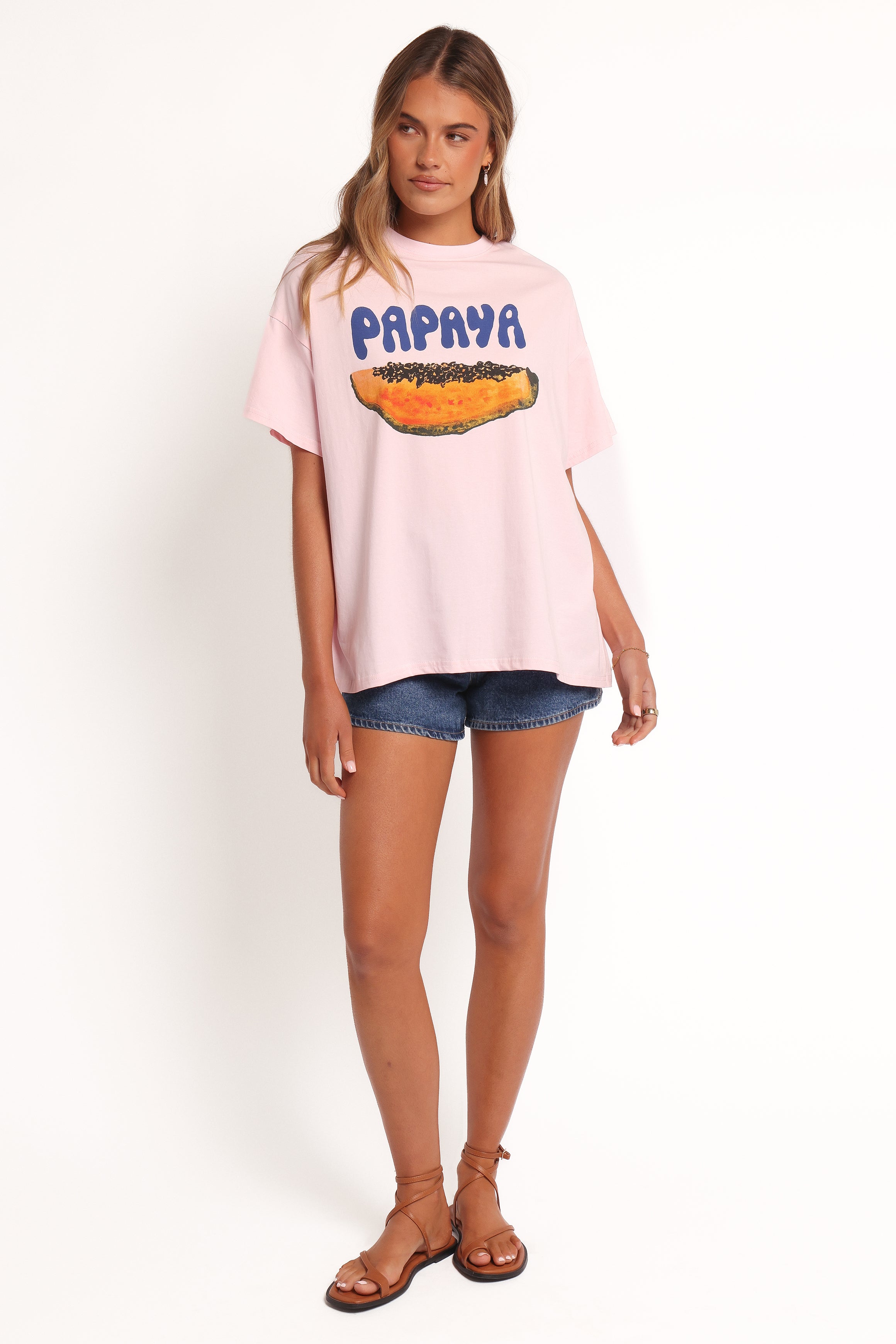 TOPS Papaya Graphic Tee - Pale Pink