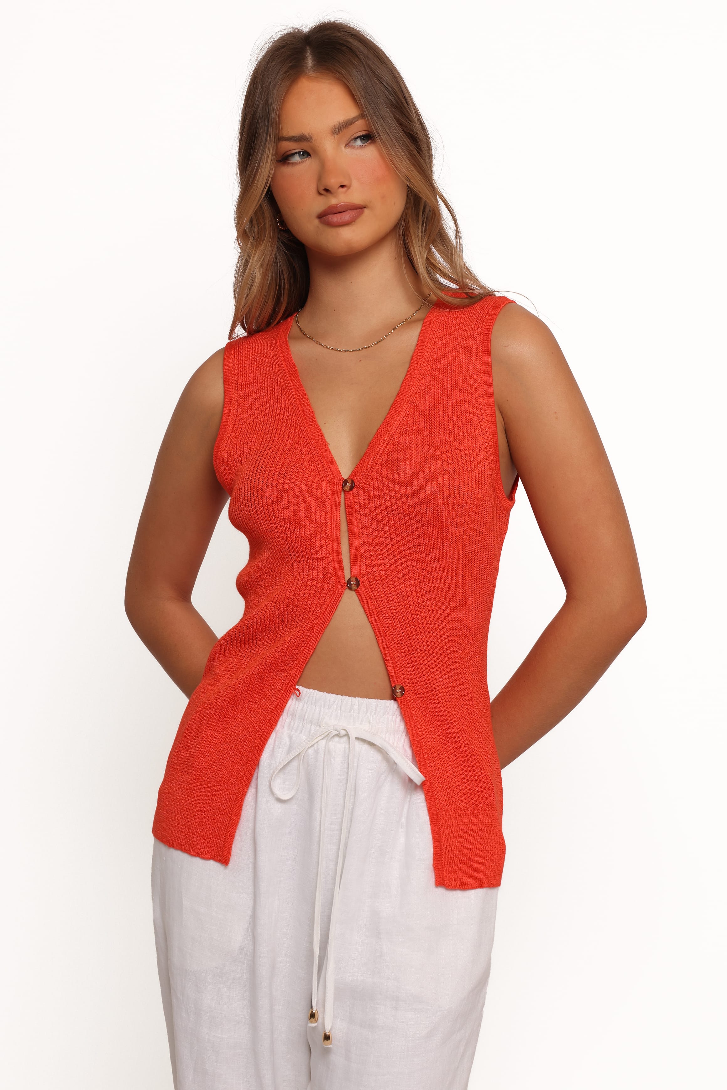 TOPS Parma Knit Vest Top - Blood Orange