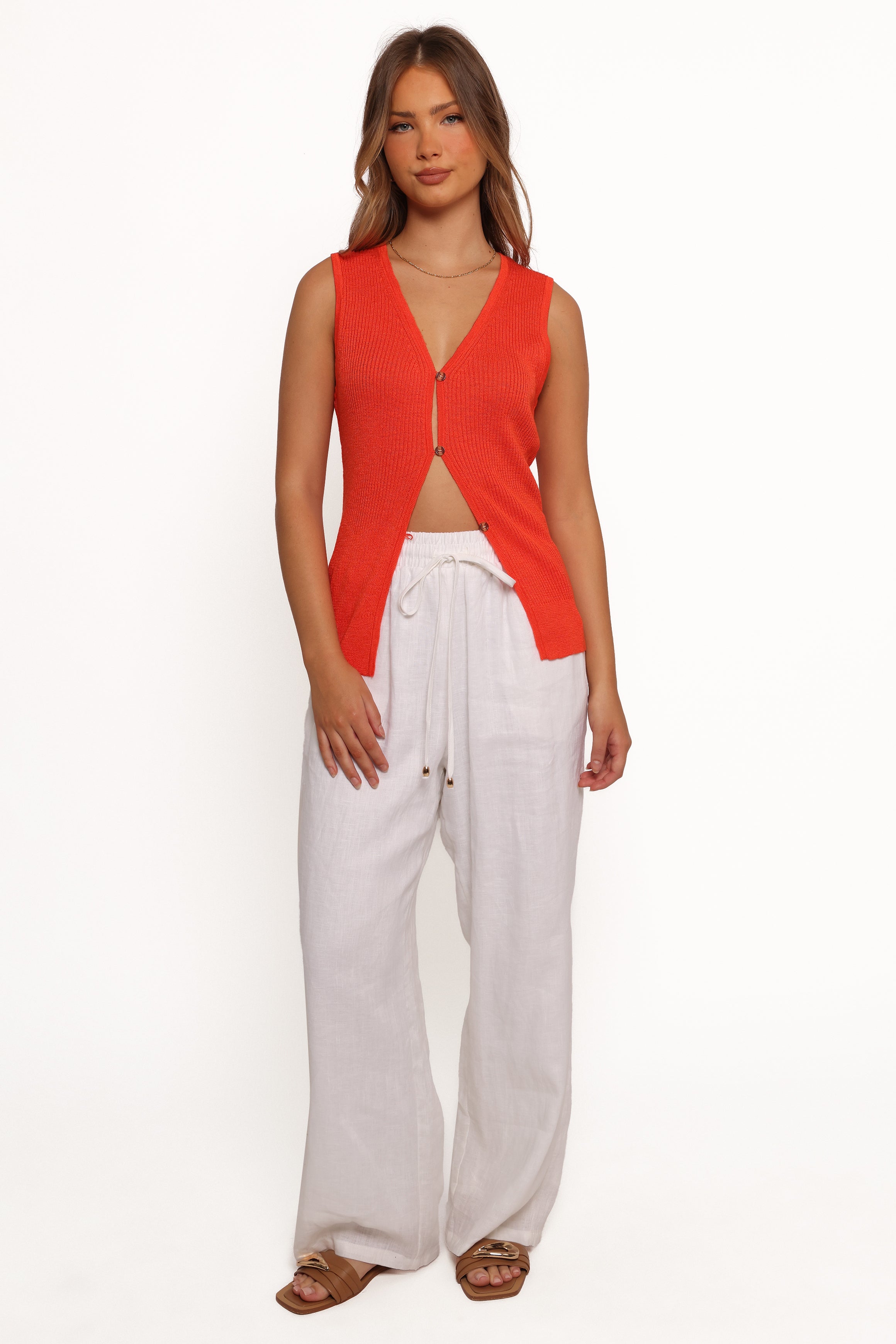 TOPS Parma Knit Vest Top - Blood Orange