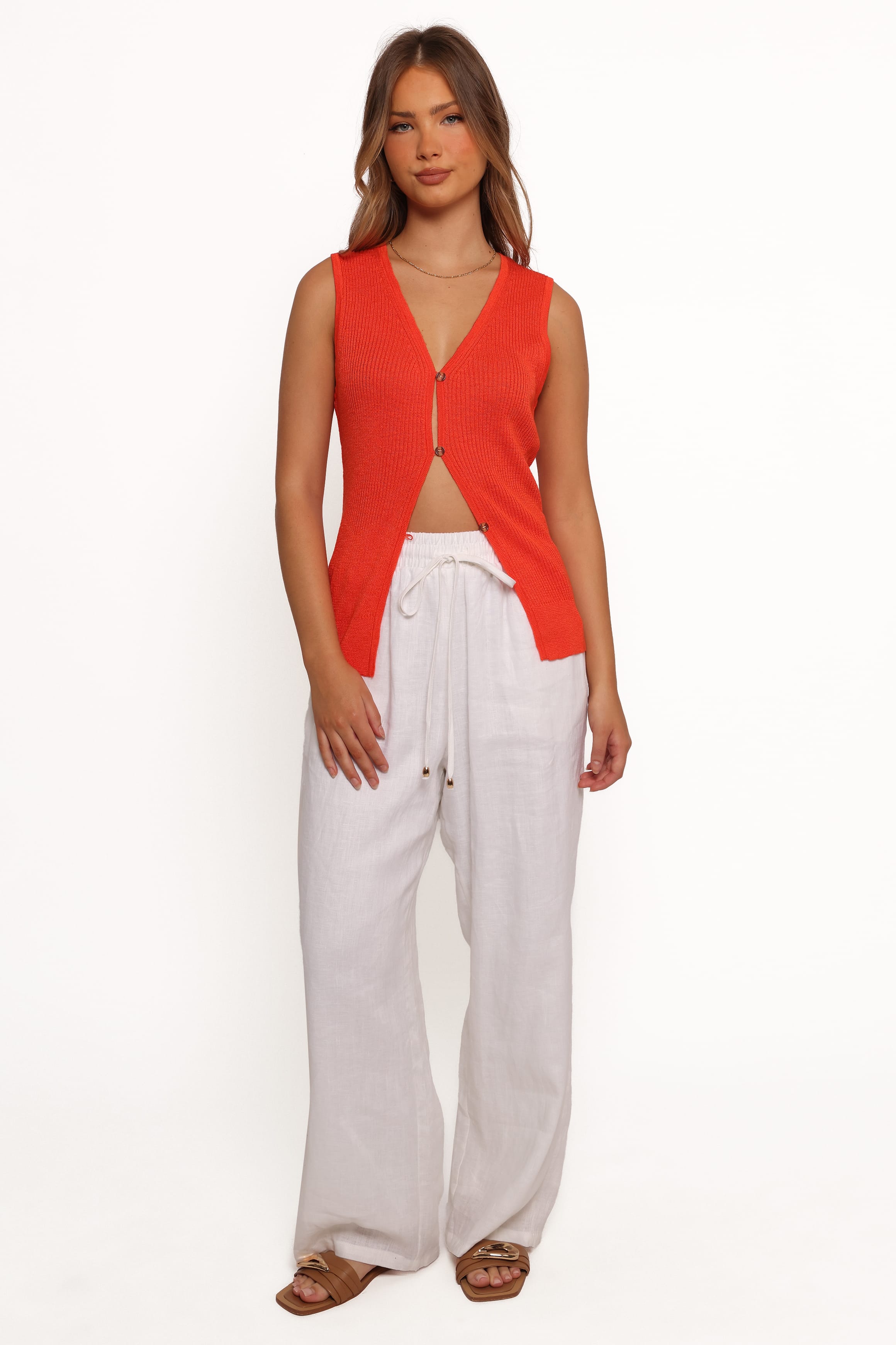 TOPS Parma Knit Vest Top - Blood Orange