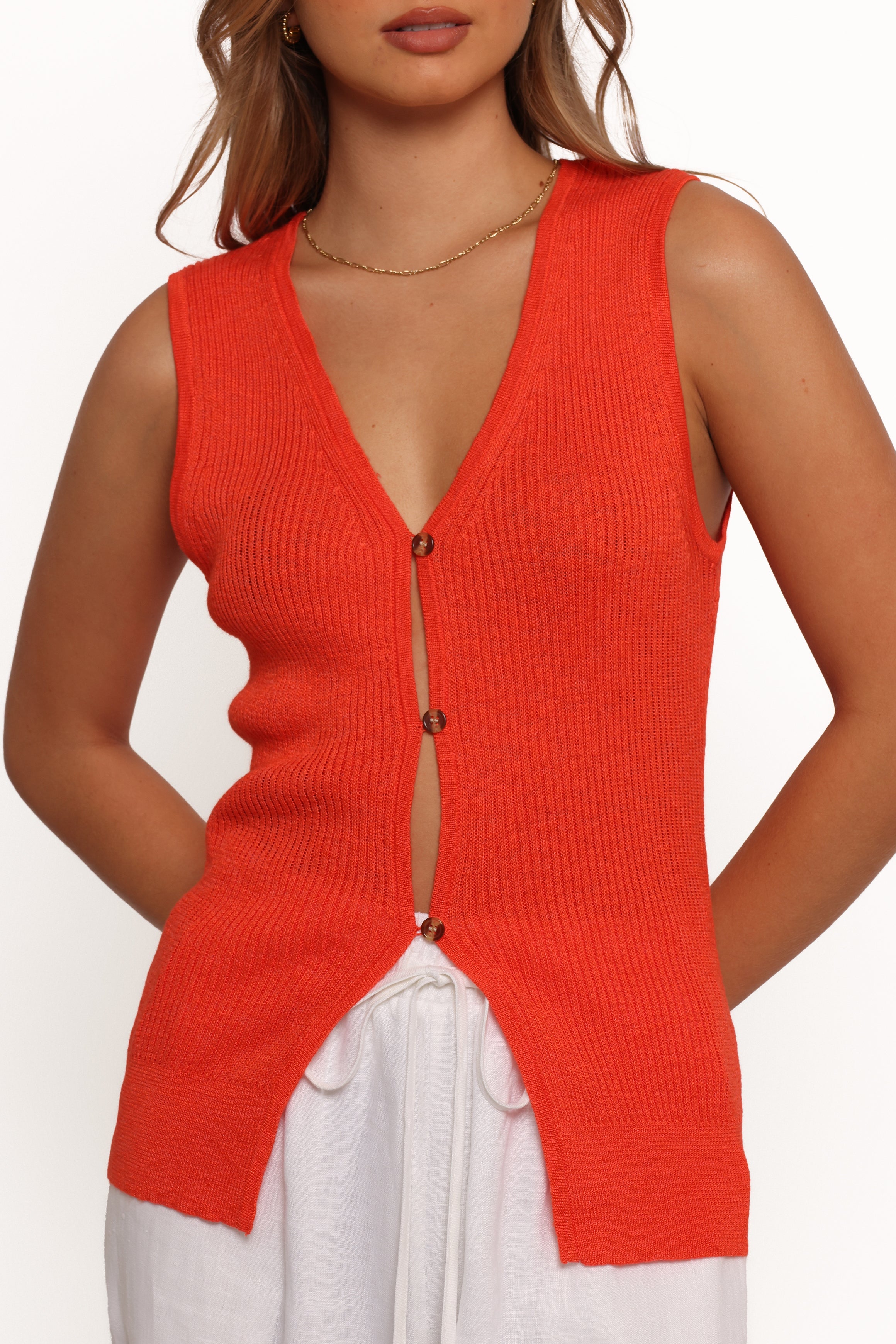 TOPS Parma Knit Vest Top - Blood Orange