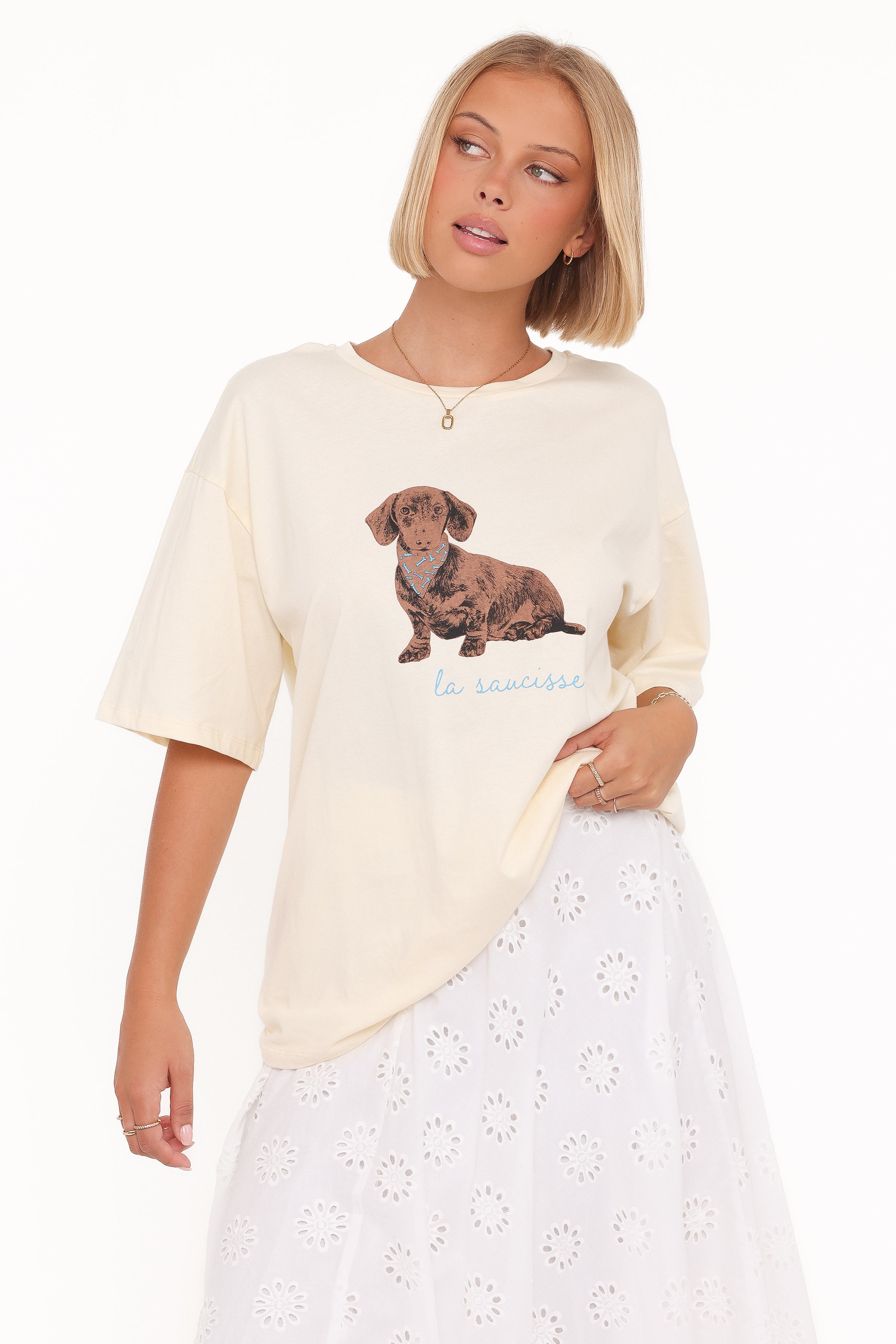 TOPS Petite Saucisse Tee - Cream