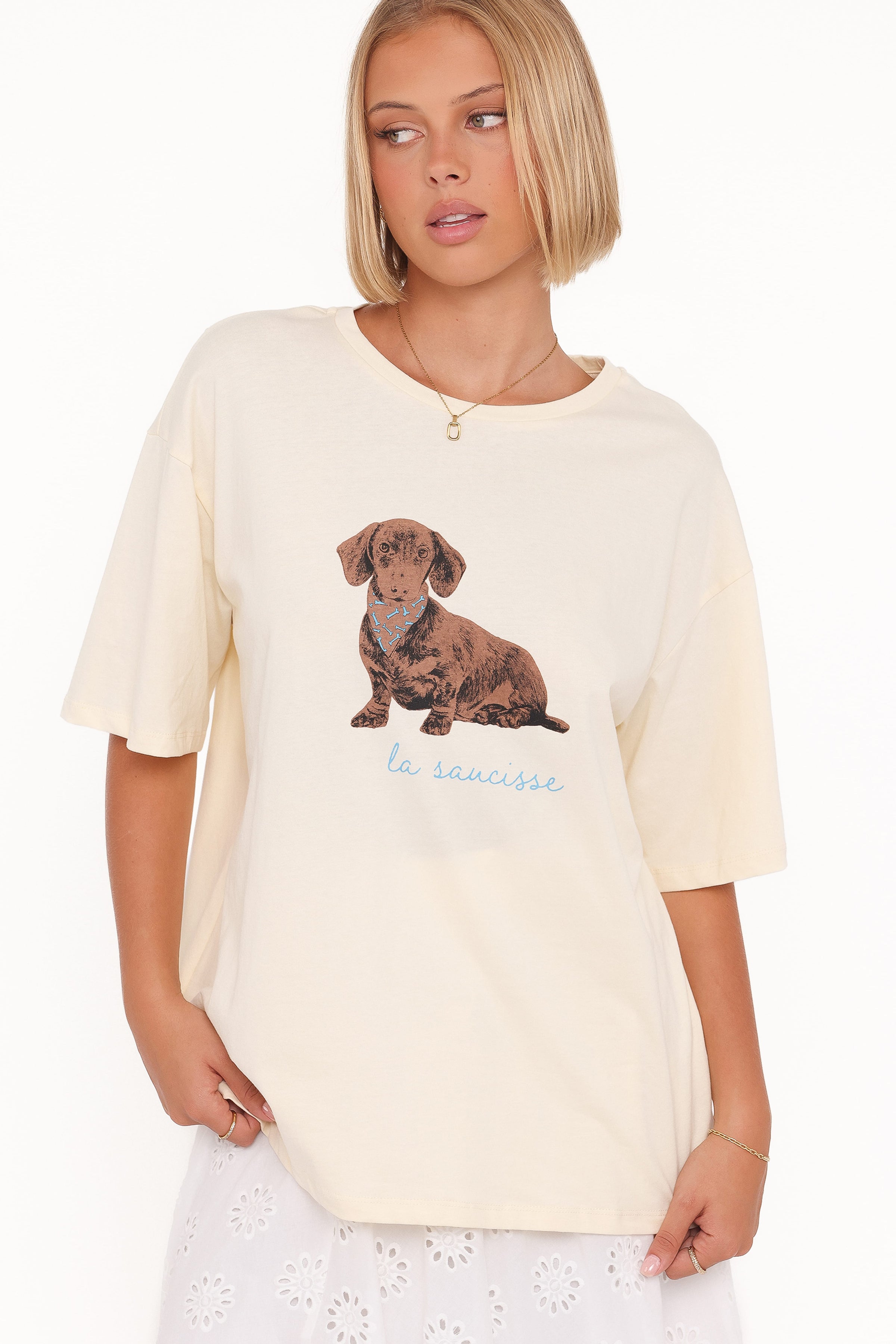 TOPS Petite Saucisse Tee - Cream