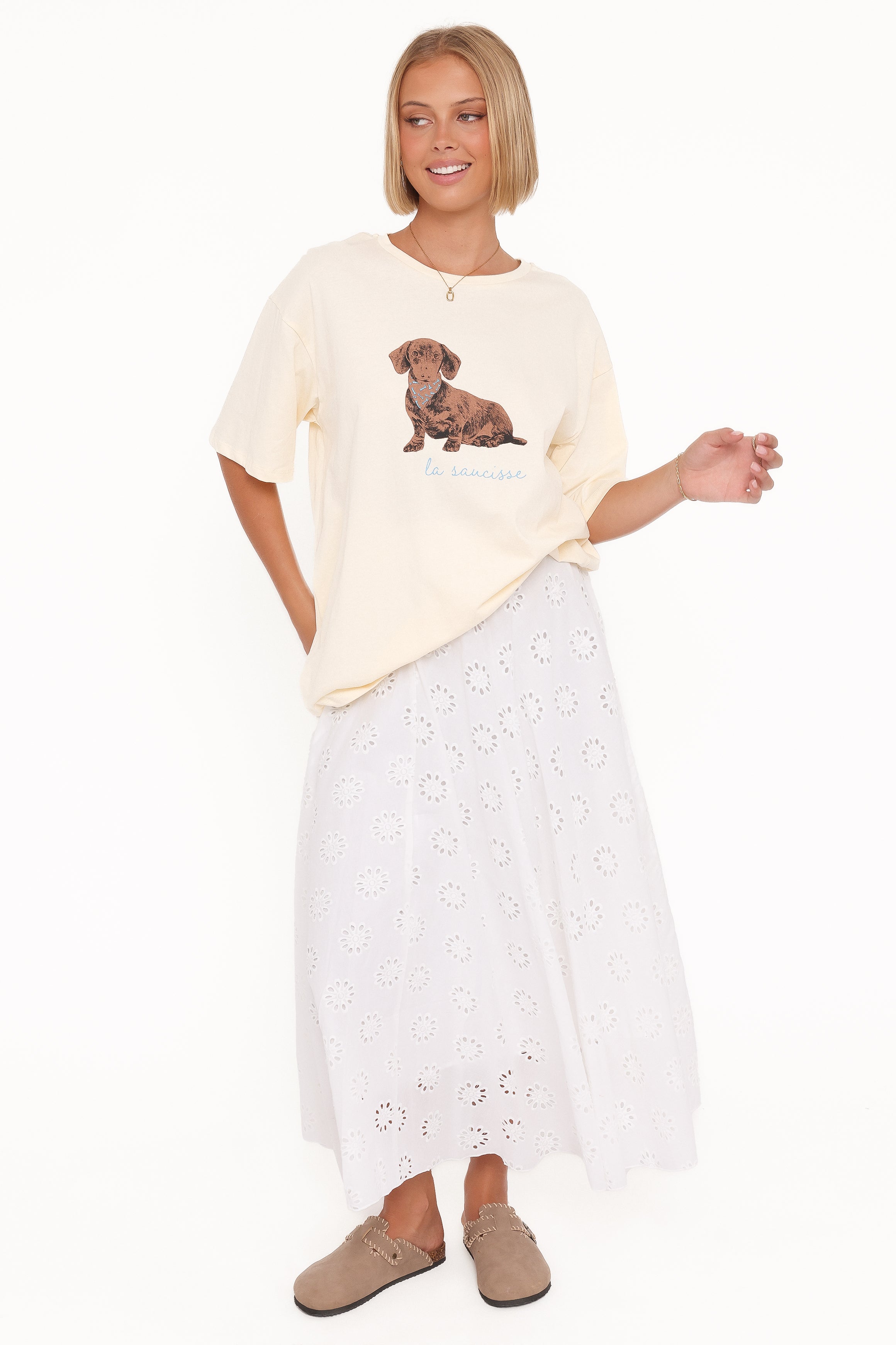 TOPS Petite Saucisse Tee - Cream