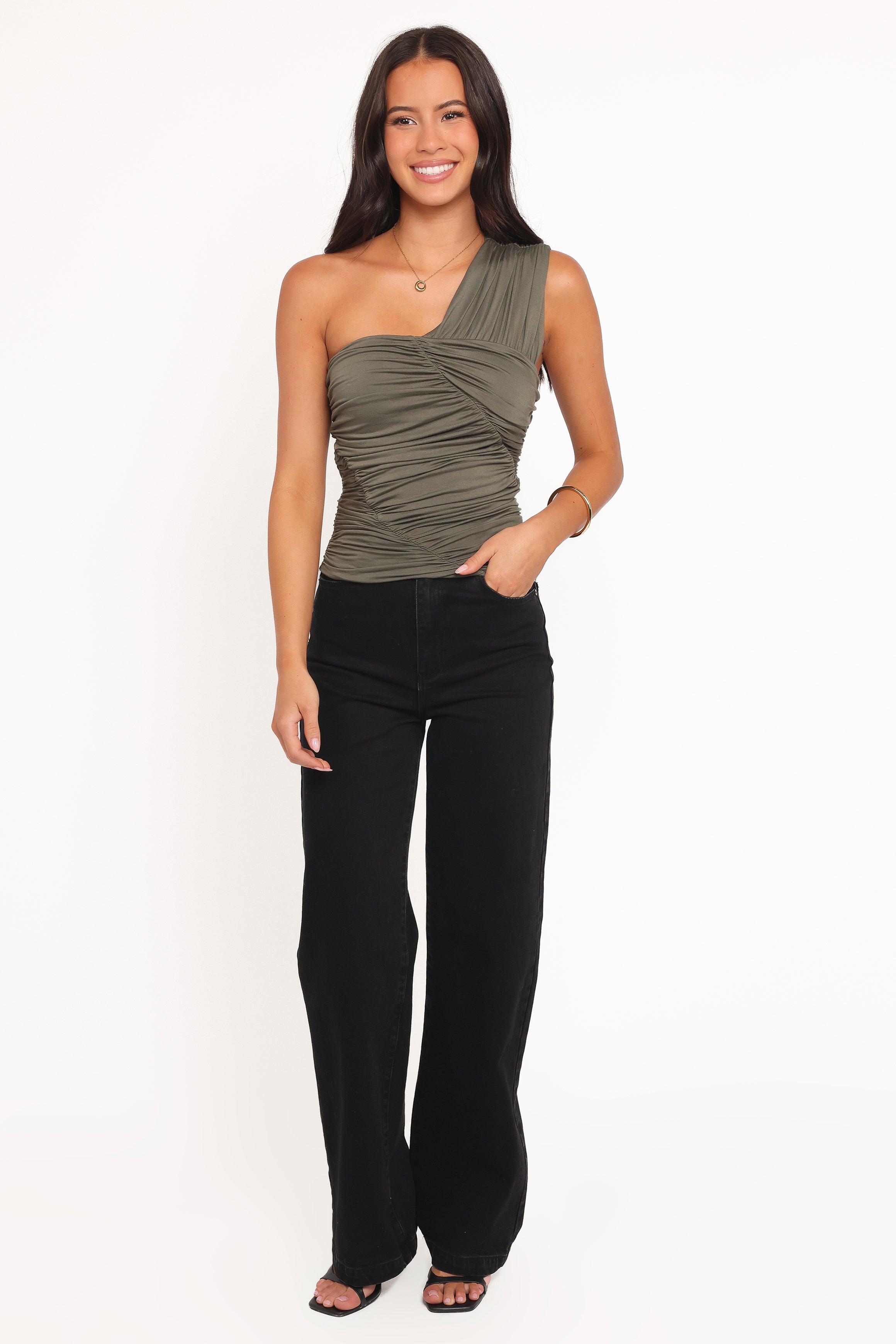 TOPS Phelps One Shoulder Top - Olive