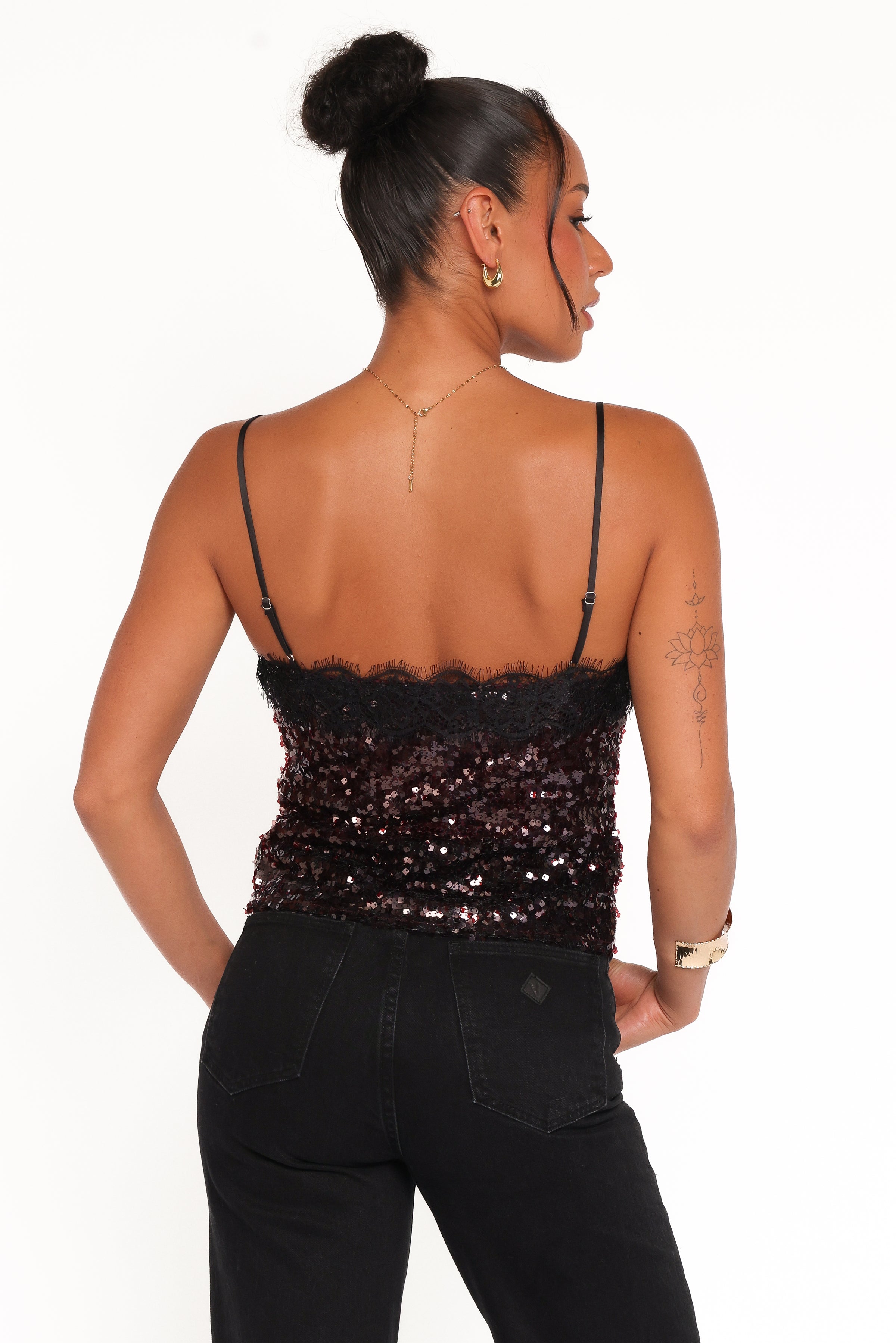 TOPS Pixie Lace And Sequins Cami - Burgundy