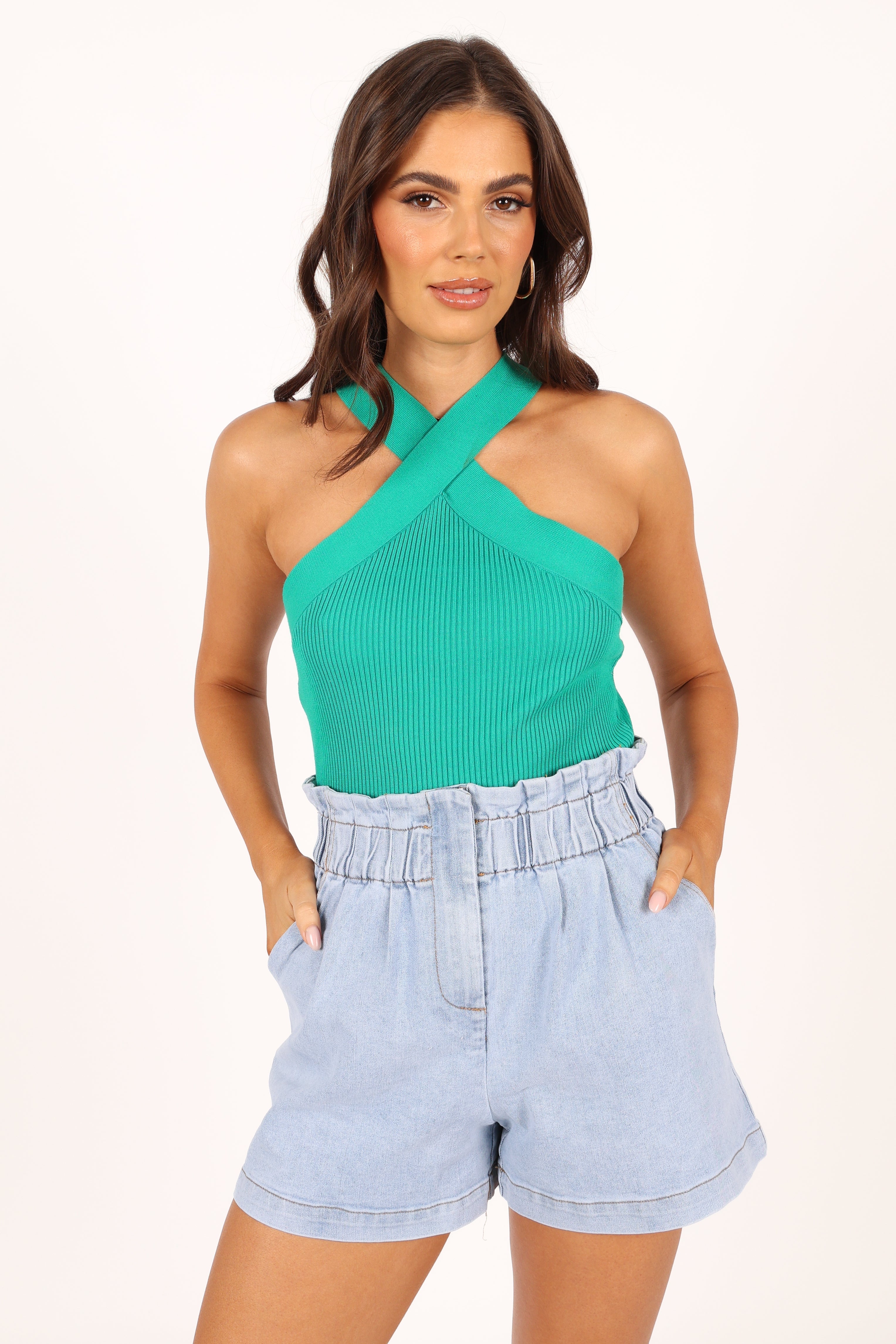 TOPS @Pollie Knit Top - Green