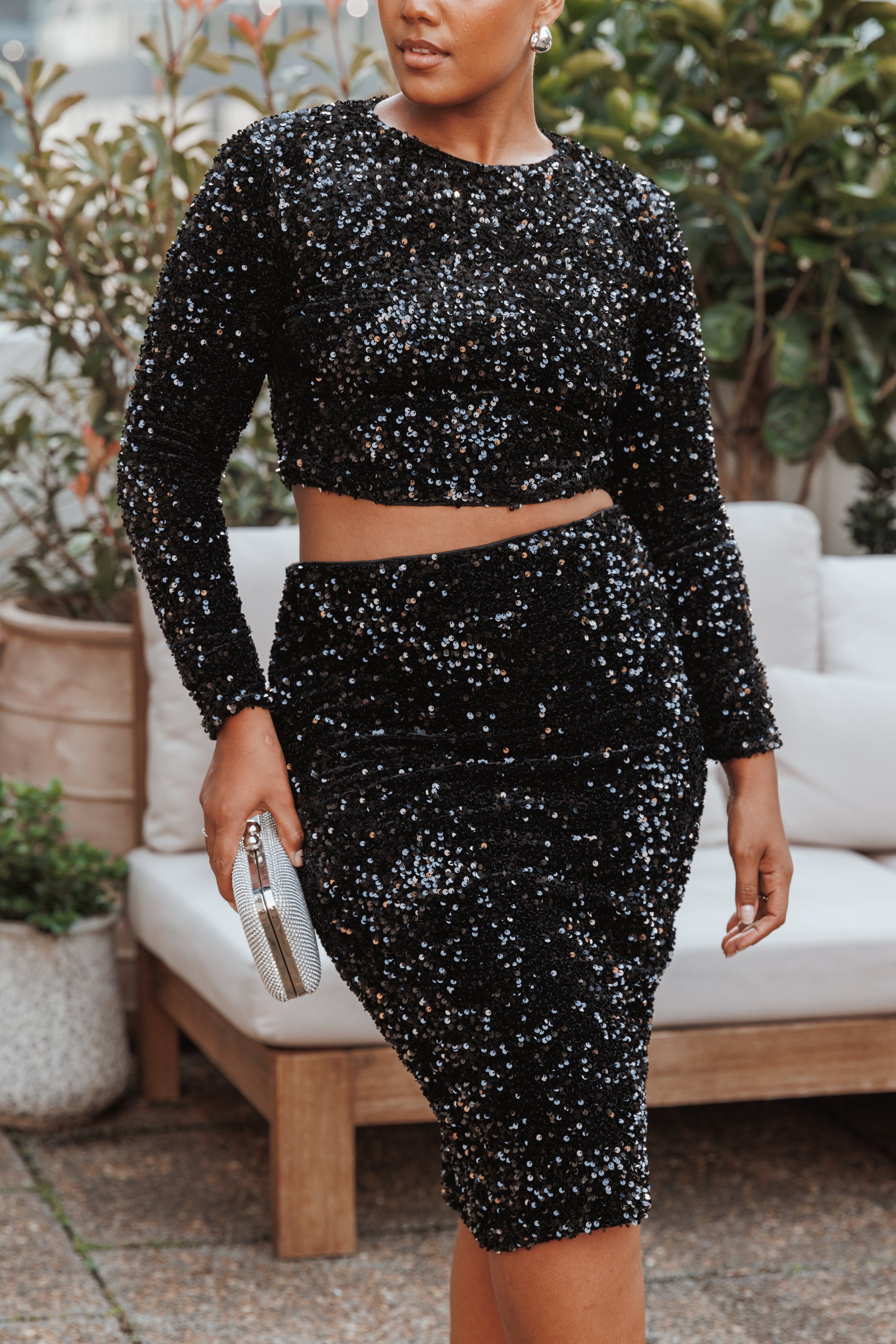 TOPS Quinne Cropped Sequin Top - Black