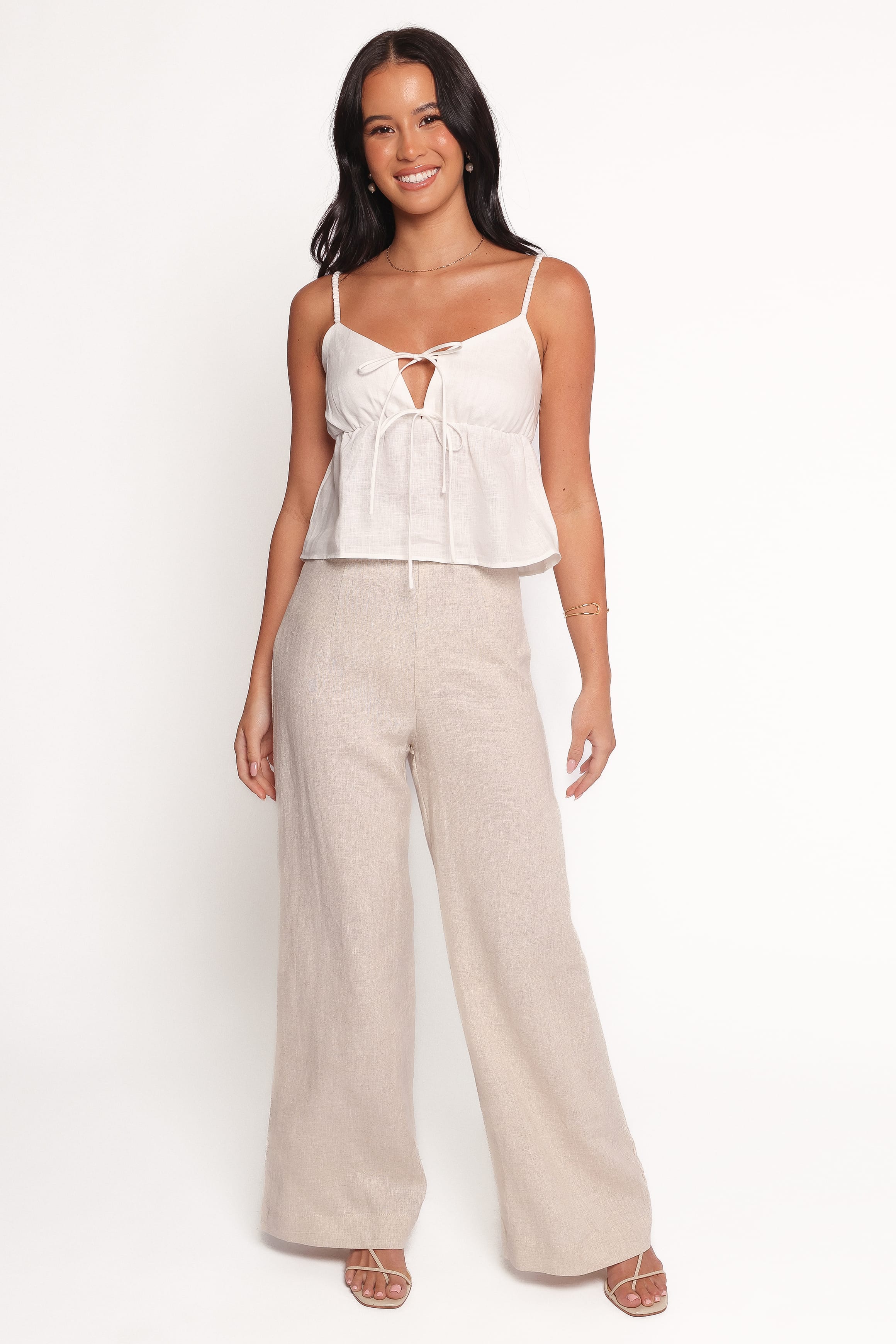TOPS Rayma Tie Front Linen Top - White