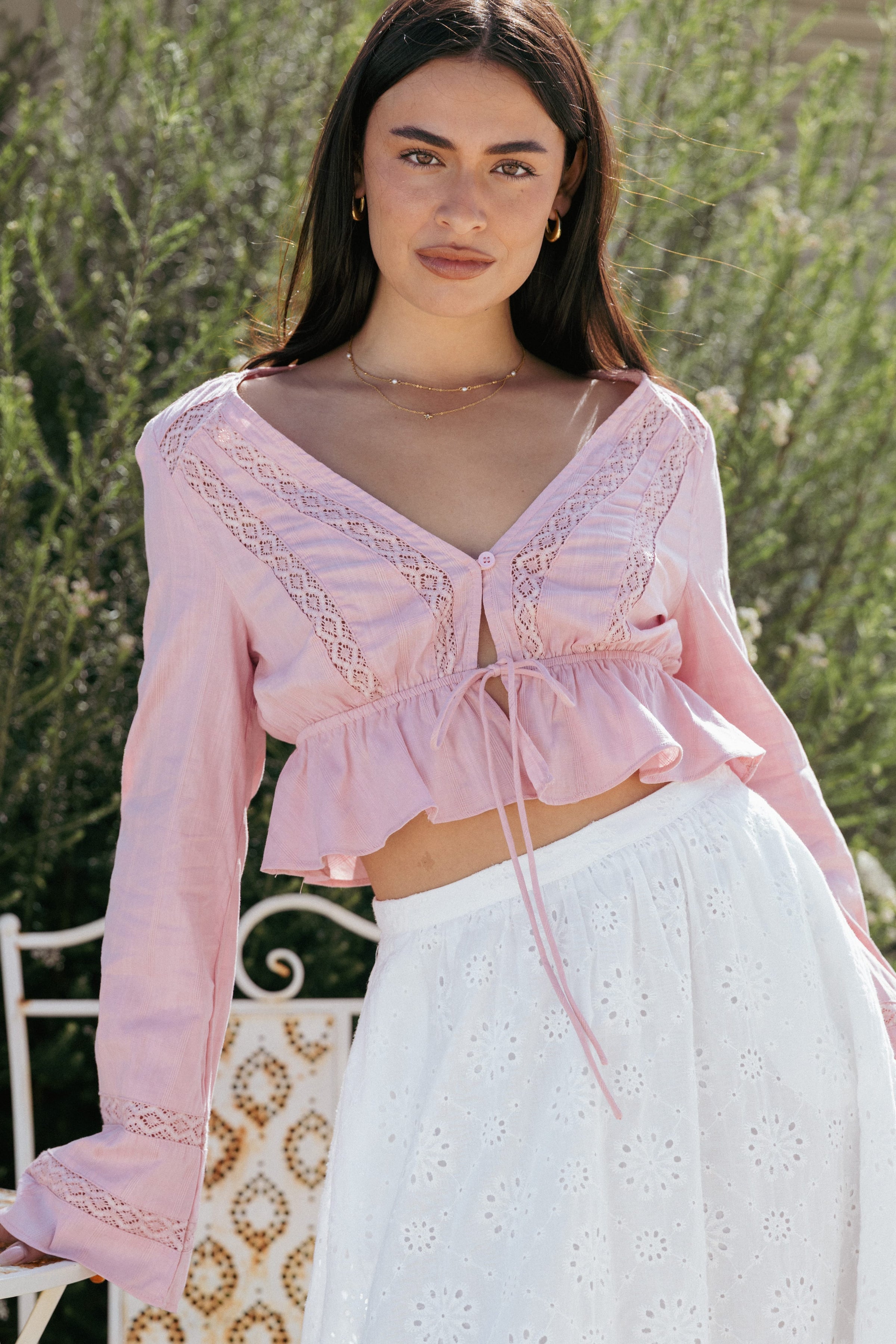 TOPS Reed Long Sleeve Top - Pink