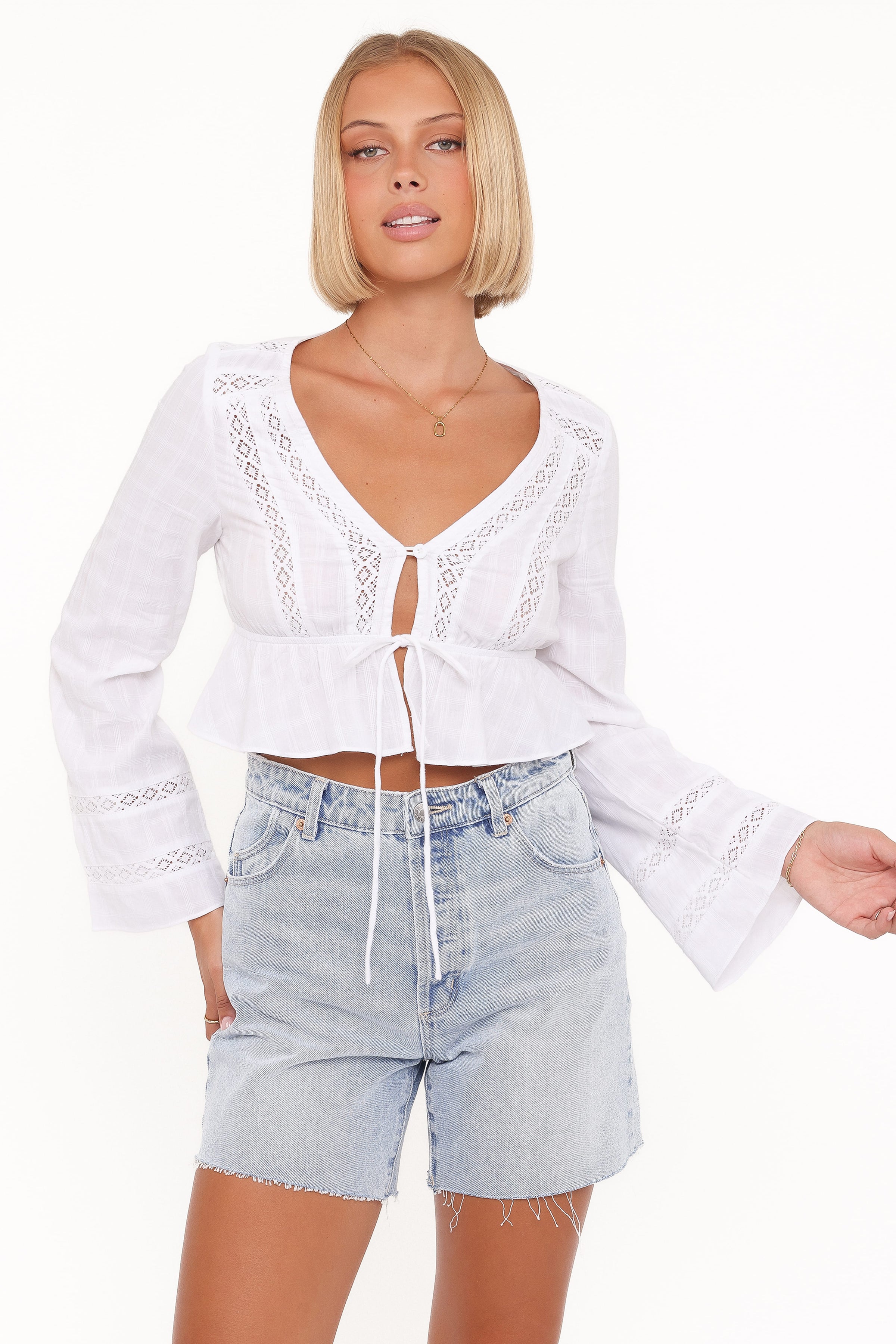 TOPS Reed Long Sleeve Top - White