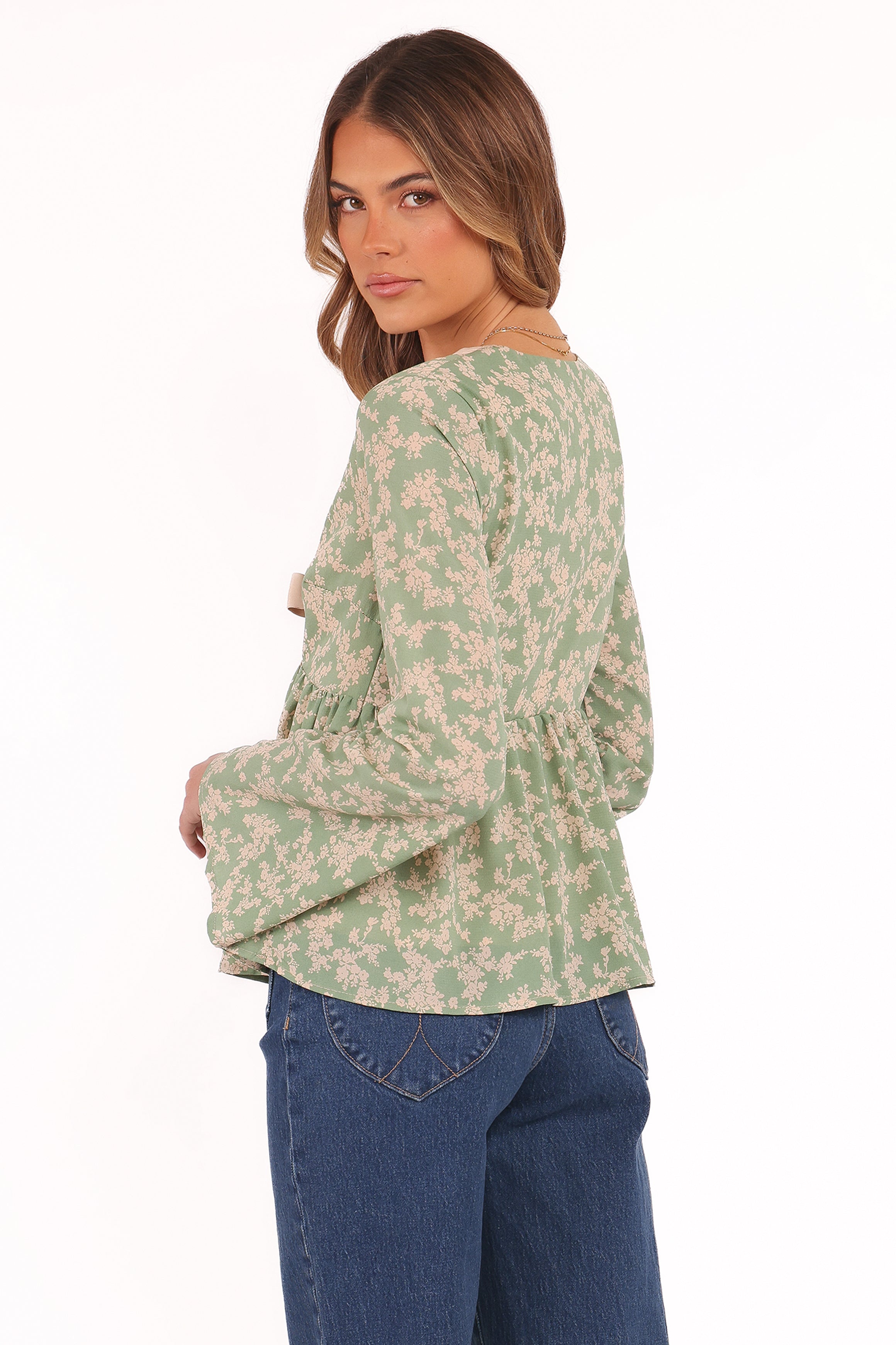 TOPS Reeva Long Sleeve Top - Green Floral