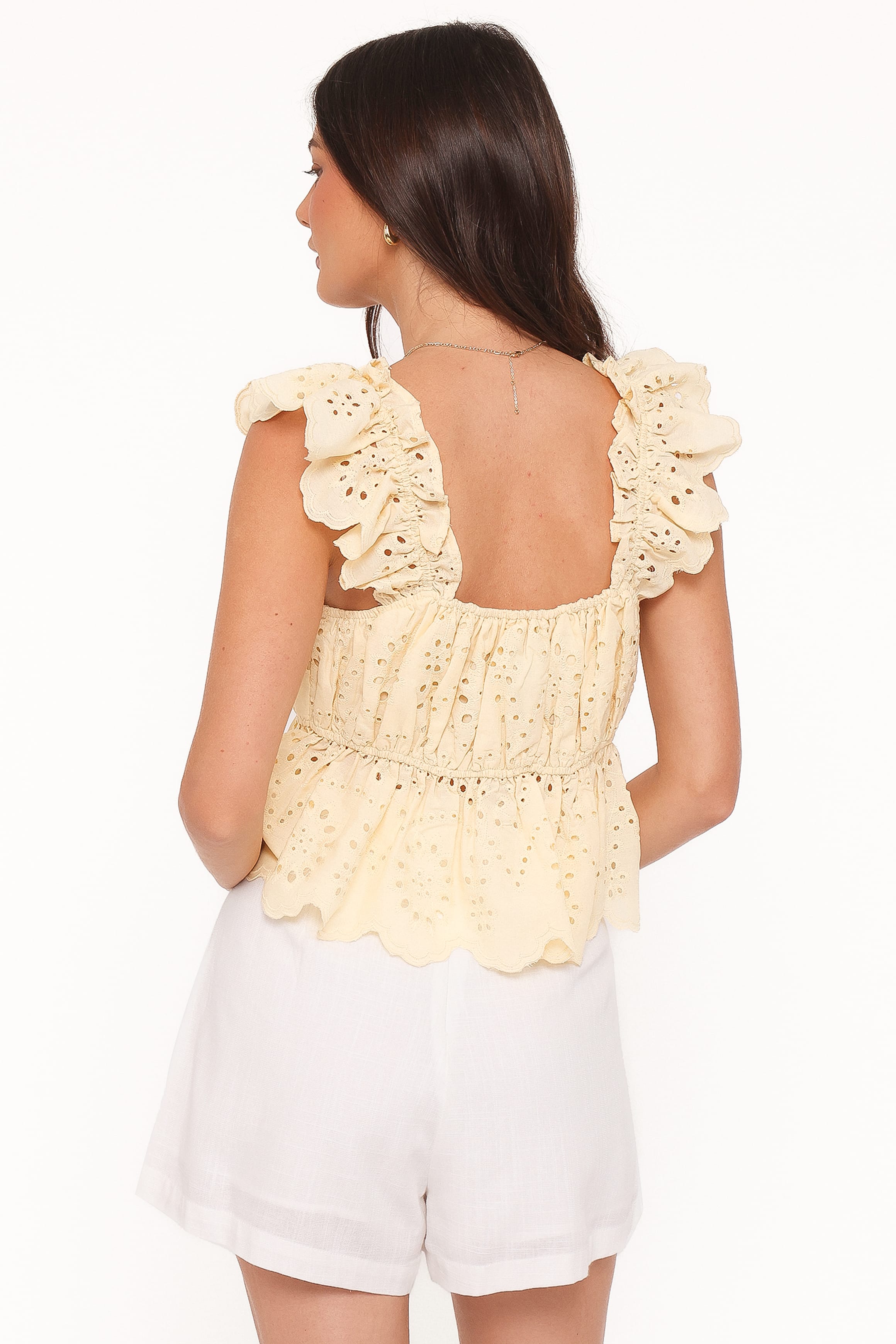 TOPS Regina Eyelet Ruffle Top - Butter Yellow