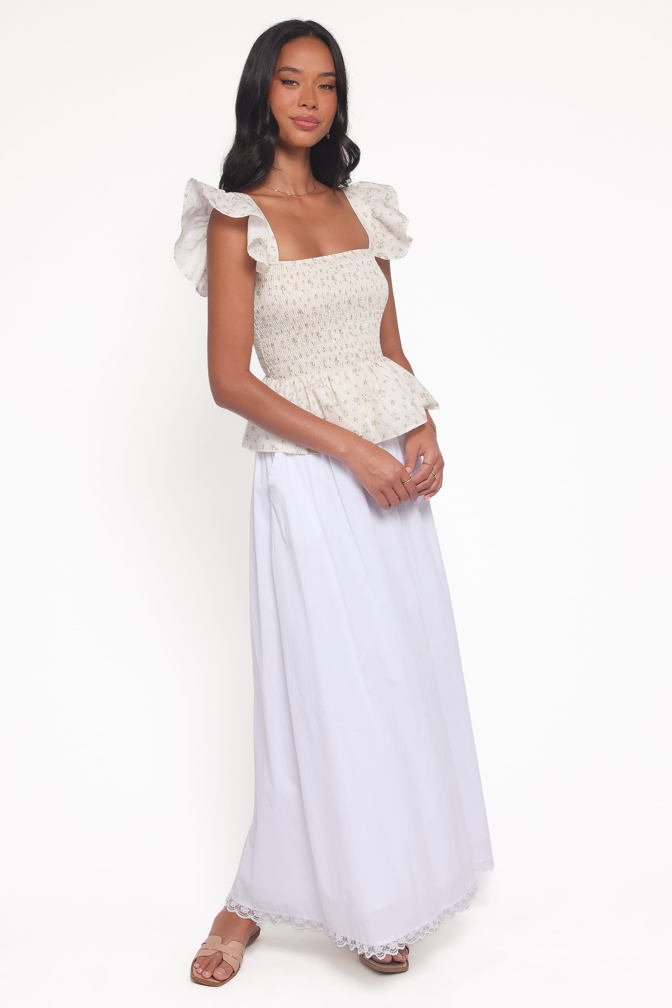 TOPS Remira Smocked Ruffle Top - White Betty